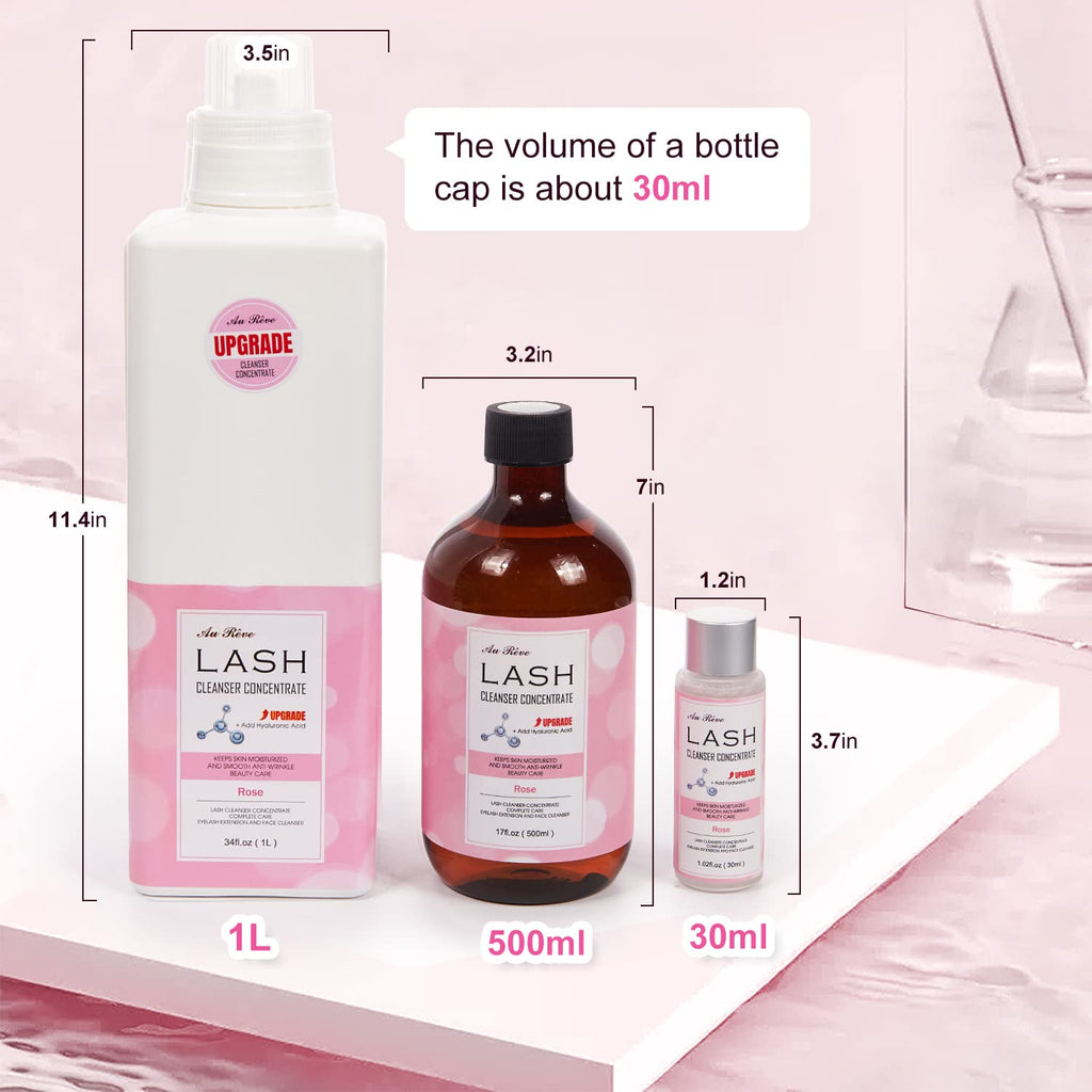 AuReve Lash Shampoo Concentrate 30ml – Dilute to 180ml with Hyaluronic Acid | Rose-Scented, Salon-Grade Lash Cleanser