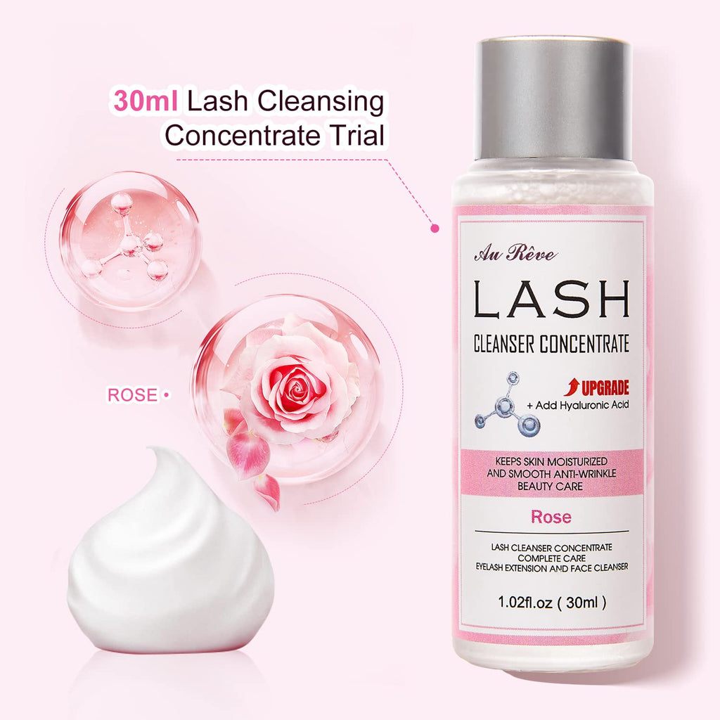 AuReve Lash Shampoo Concentrate 30ml – Dilute to 180ml with Hyaluronic Acid | Rose-Scented, Salon-Grade Lash Cleanser