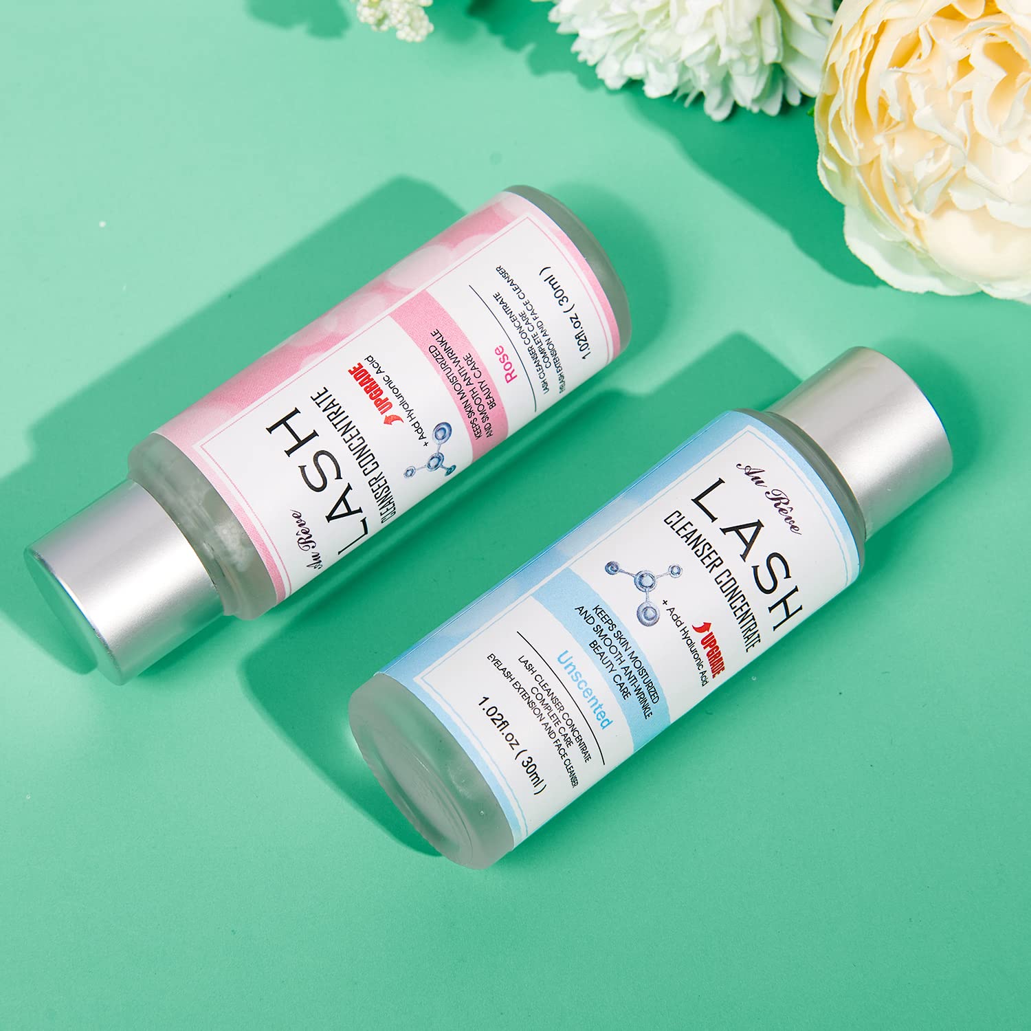 AuReve Lash Shampoo Concentrate 30ml – Dilute to 180ml with Hyaluronic Acid | Rose-Scented, Salon-Grade Lash Cleanser