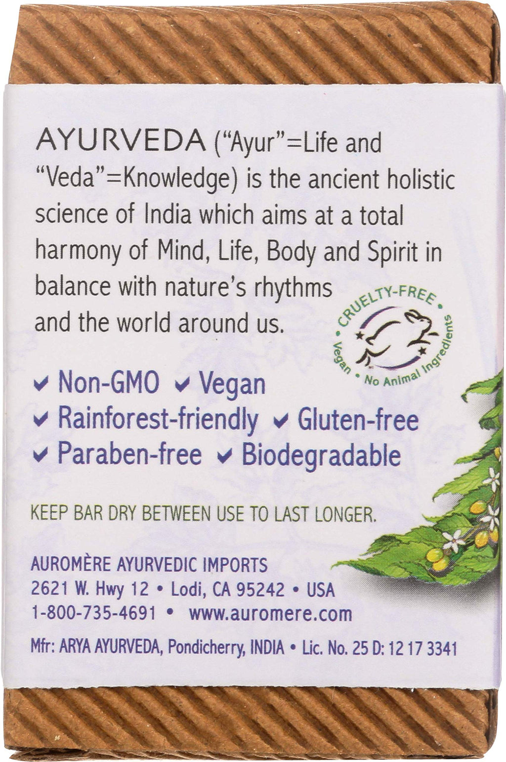 Auromere Lavender Neem Ayurvedic Bar Soap – Eco-Friendly, Handmade, Vegan (2.75 oz each, 4 Pack)