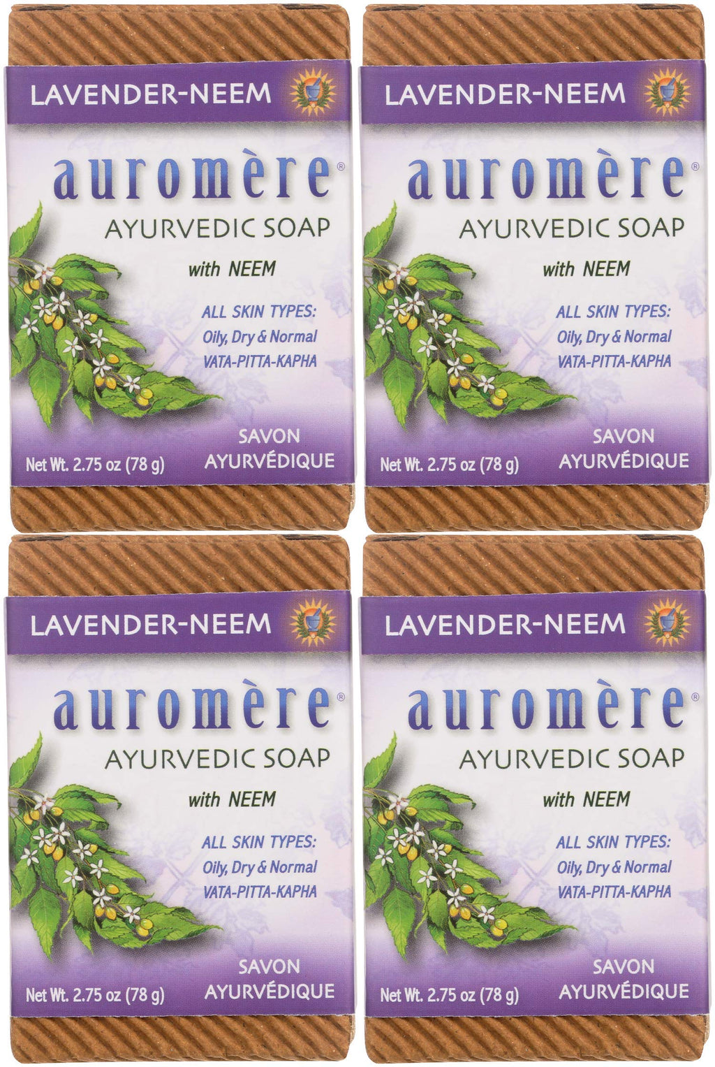 Auromere Lavender Neem Ayurvedic Bar Soap – Eco-Friendly, Handmade, Vegan (2.75 oz each, 4 Pack)