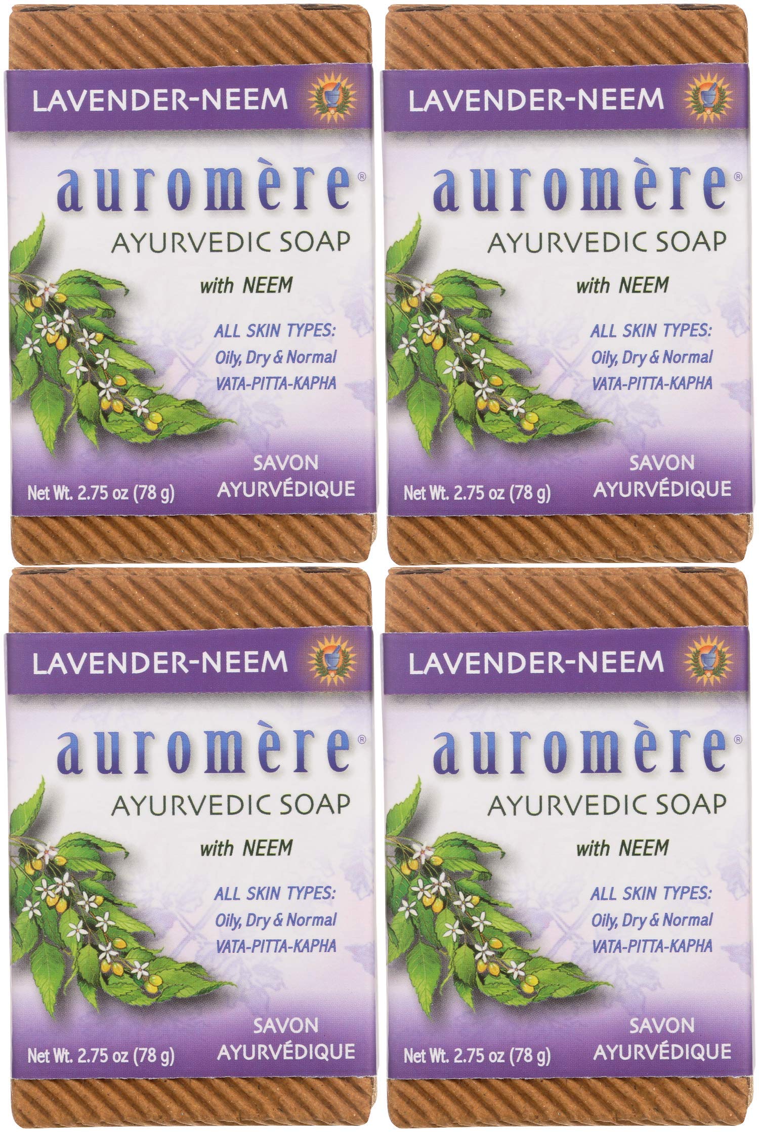 Auromere Lavender Neem Ayurvedic Bar Soap – Eco-Friendly, Handmade, Vegan (2.75 oz each, 4 Pack)
