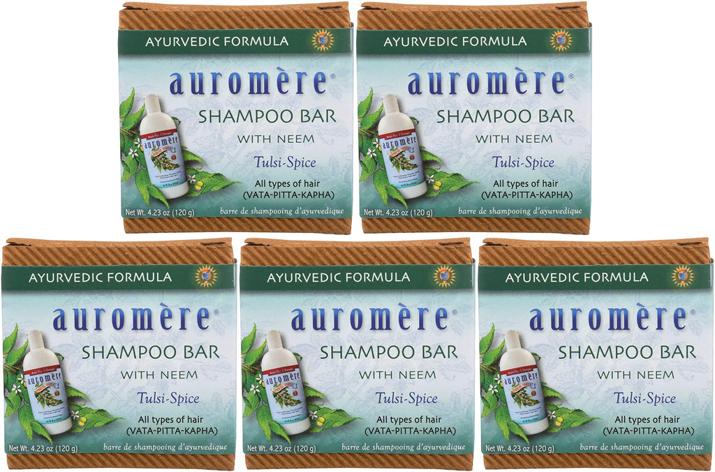 Auromere Ayurvedic Shampoo Bar – Eco-Friendly, Handmade, Vegan & Cruelty-Free (4.23 oz) All-in-One Bar – 5 Pack