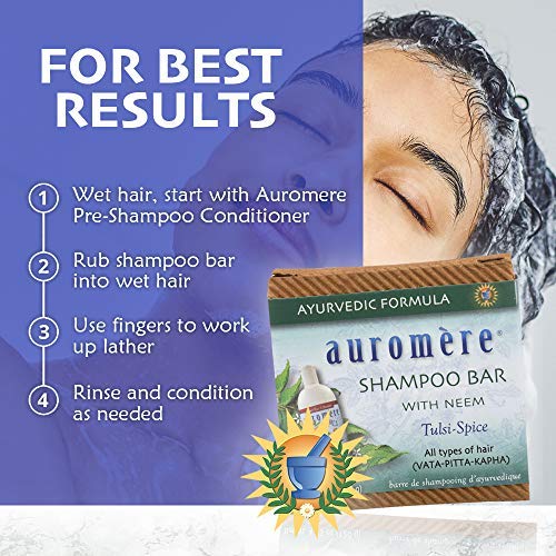 Auromere Ayurvedic Shampoo Bar – Eco-Friendly, Handmade, Vegan & Cruelty-Free (4.23 oz) All-in-One Bar – 5 Pack