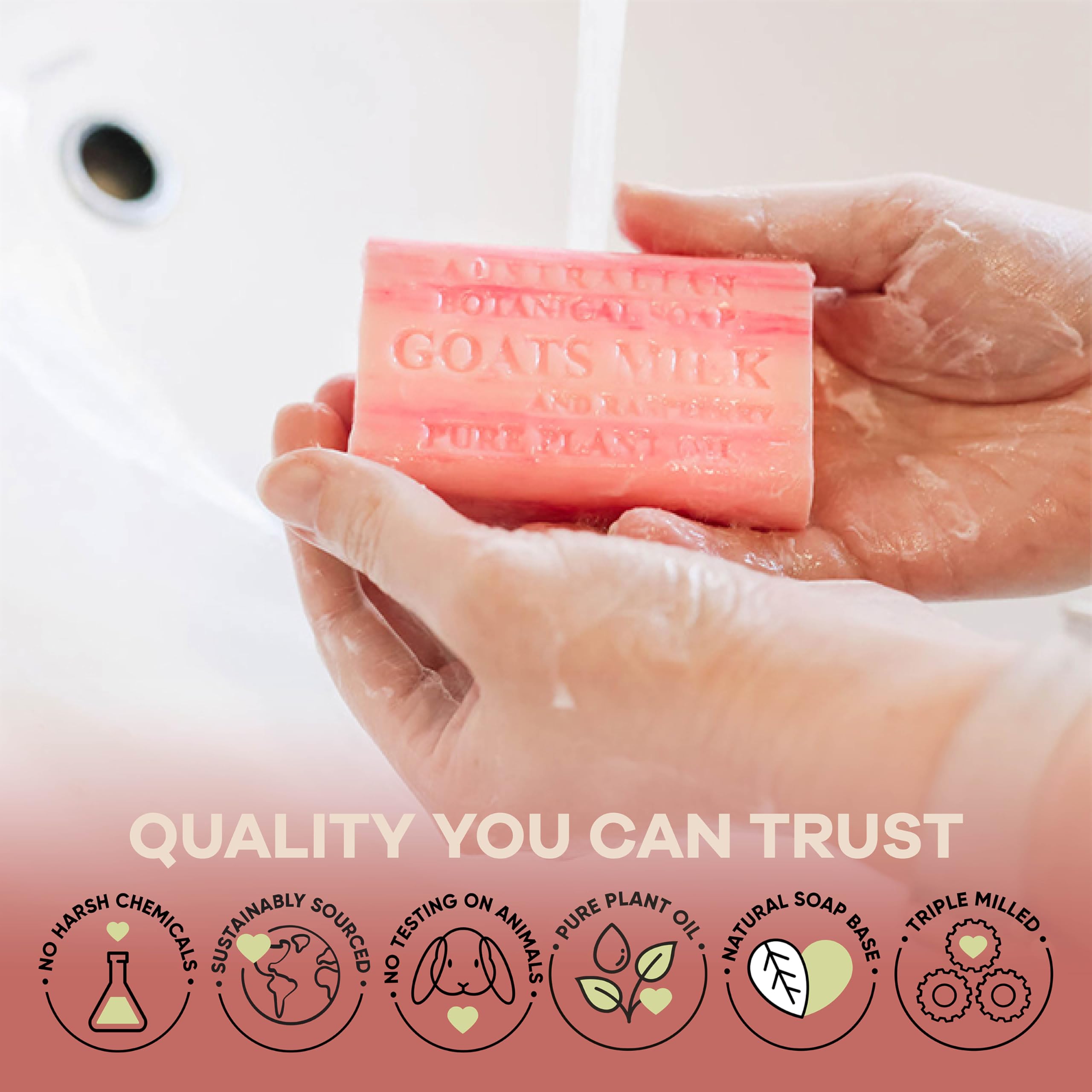 Australian Botanical Goats Milk Soap with Raspberry – 6.6 oz Triple Milled Bars Pack of 8