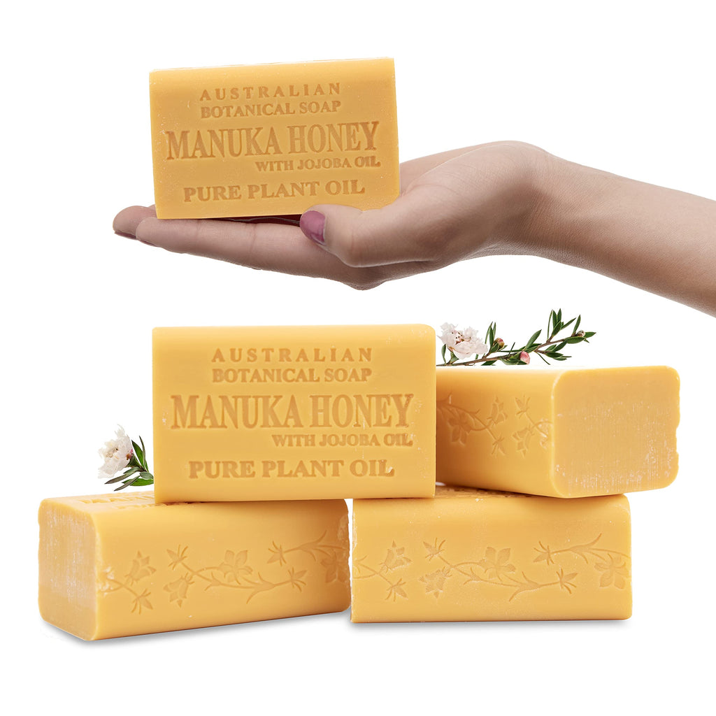 Australian Botanical Soap – Manuka Honey with Jojoba Oil, 6.6 oz Luxury Bars, Shea Butter, Pack of 4