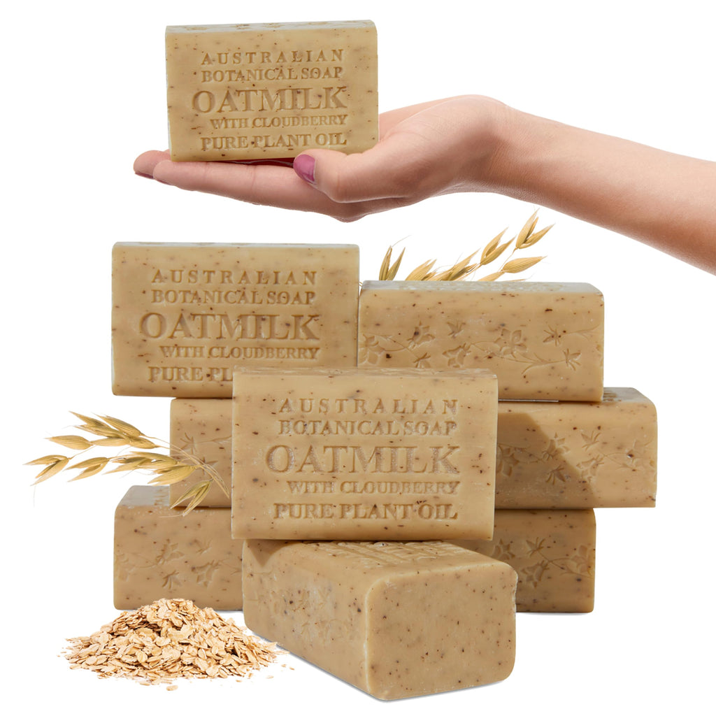 Australian Botanical Soap Oat Milk with Cloudberry – 6.6 oz Triple-Milled Bars, Pack of 8