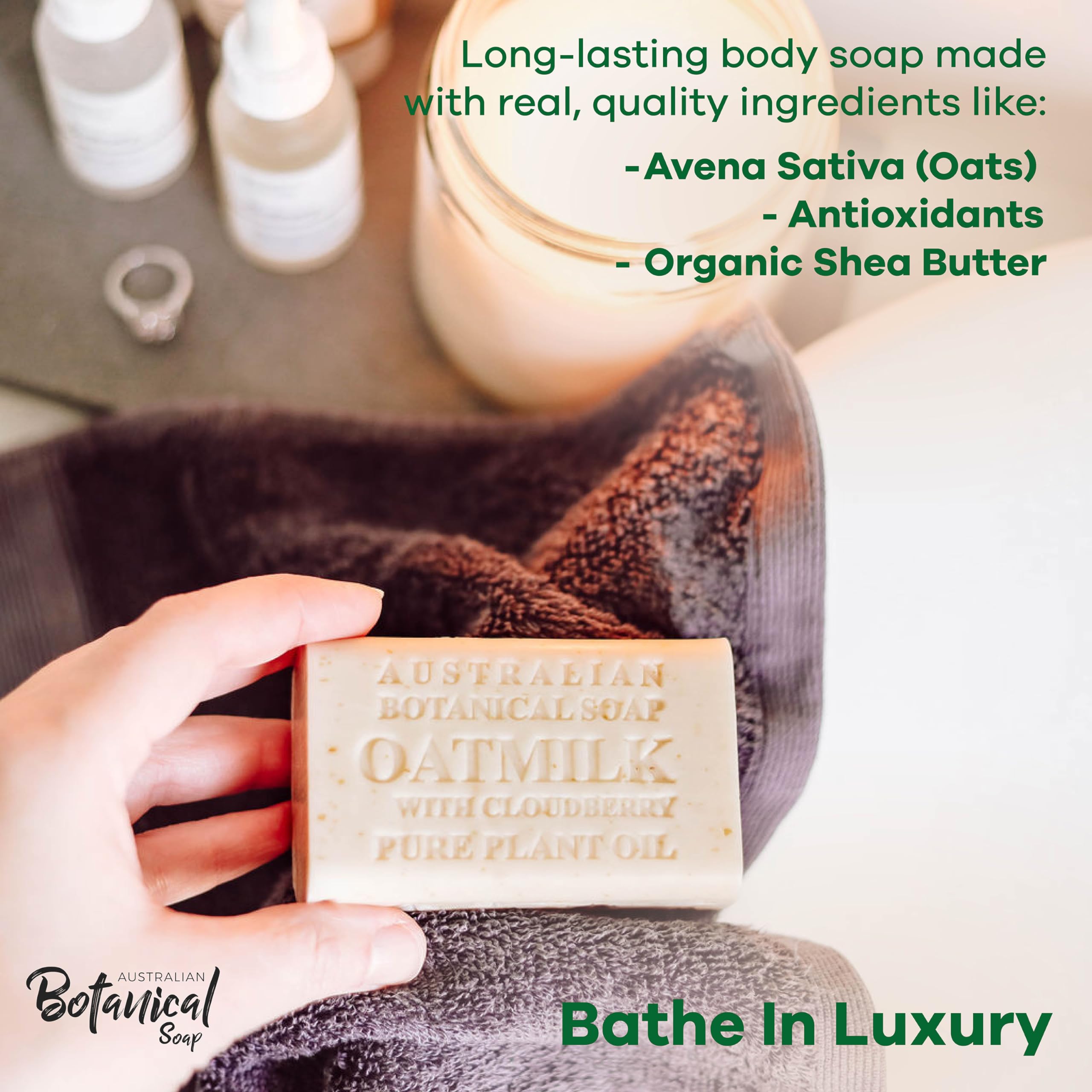 Australian Botanical Soap Oat Milk with Cloudberry – 6.6 oz Triple-Milled Bars, Pack of 8