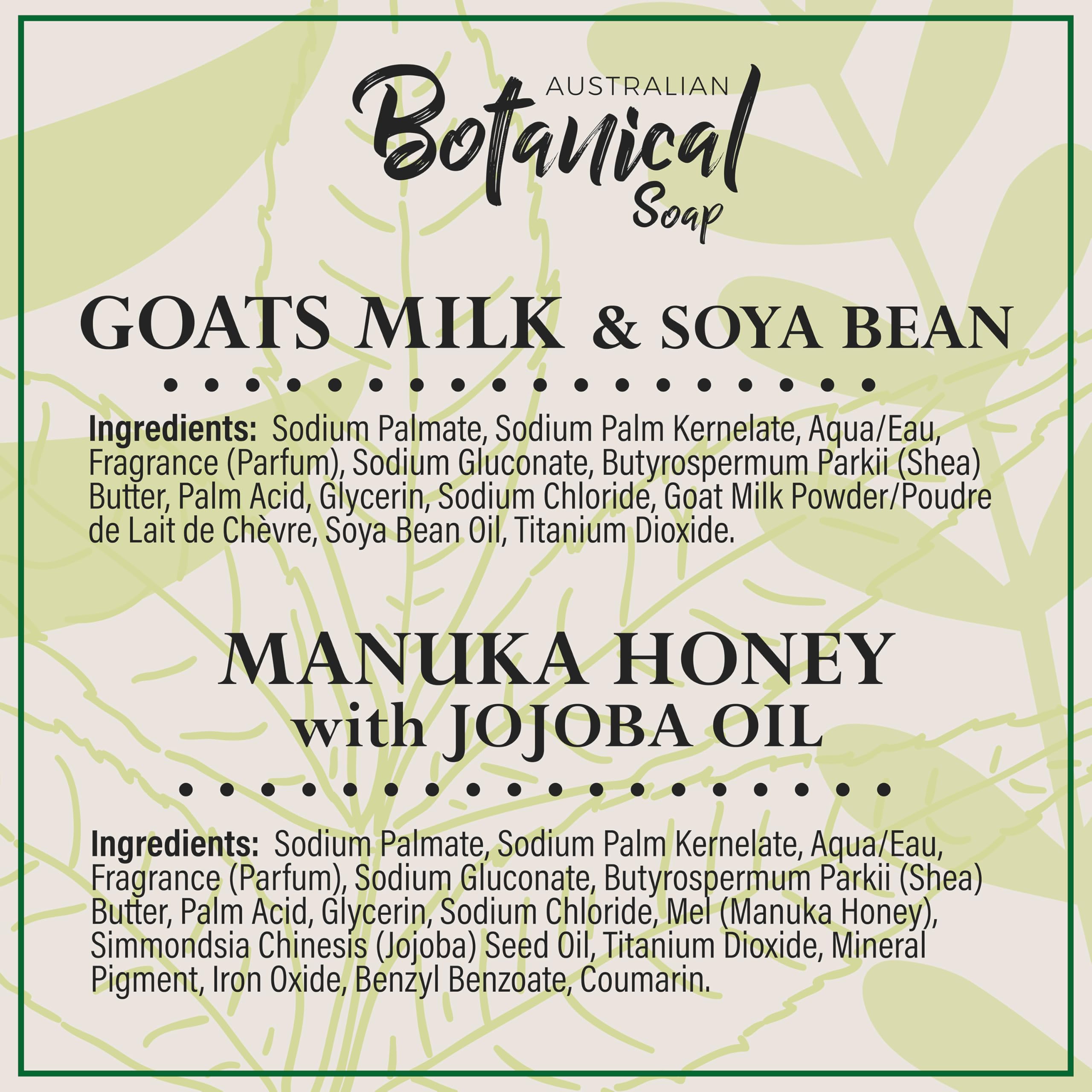 Australian Botanical Goats Milk & Manuka Honey Soap — 6.6 oz Triple-Milled Bars (Pack of 8)