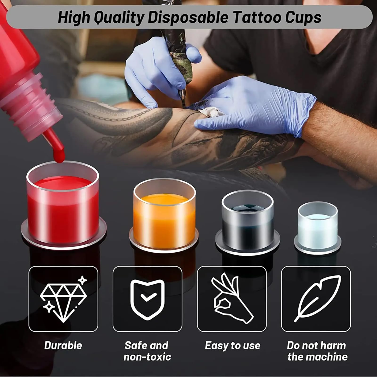 Autdor Tattoo Practice Skins with Base Kit – 1010 Pcs (1000 Ink Cups 11mm + 10 Blank Skins)