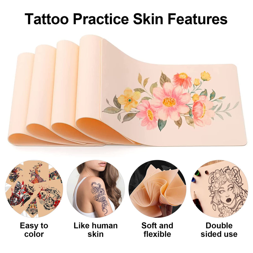 Autdor Tattoo Practice Skins with Base Kit – 1010 Pcs (1000 Ink Cups 11mm + 10 Blank Skins)