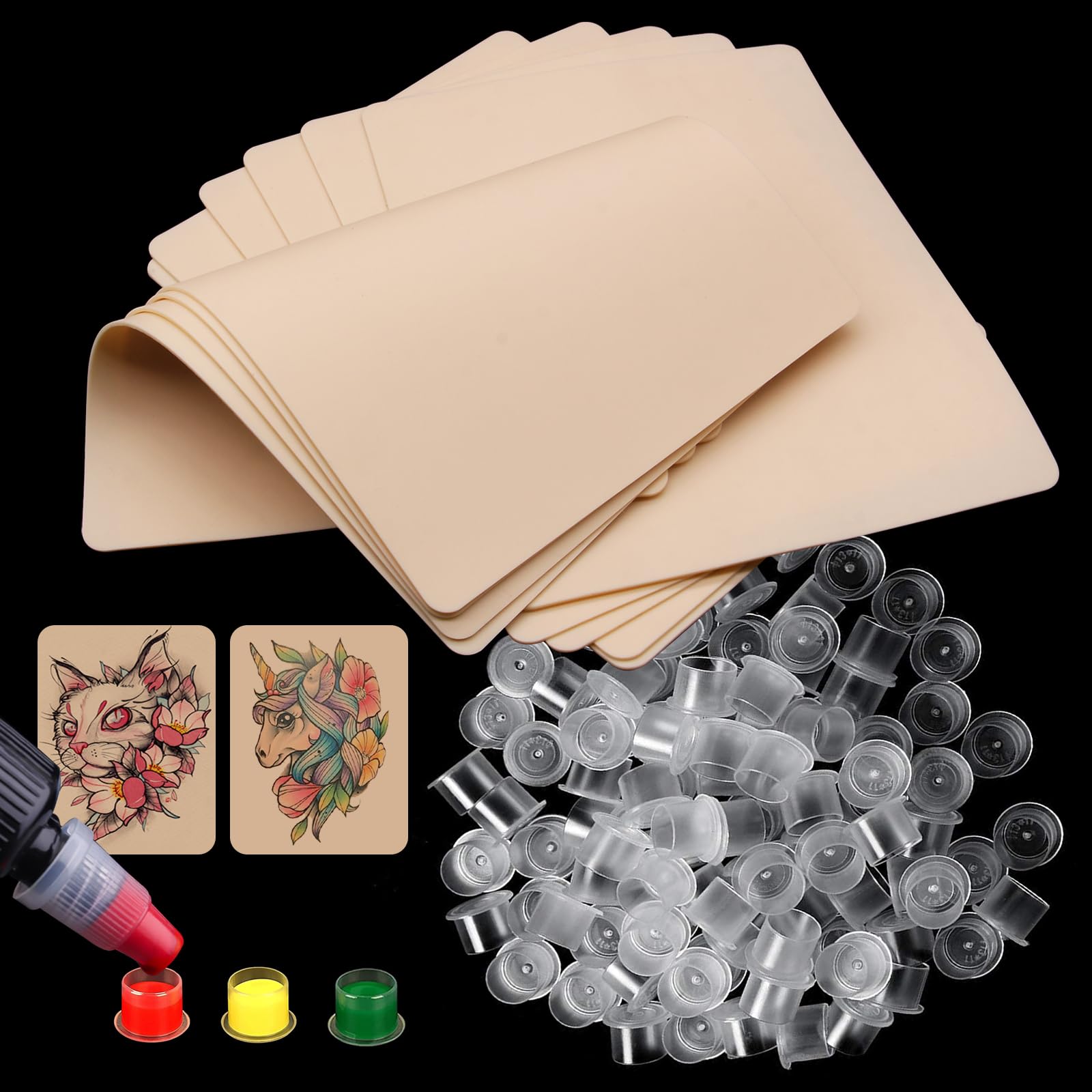 Autdor Tattoo Practice Skins with Base Kit – 1010 Pcs (1000 Ink Cups 11mm + 10 Blank Skins)