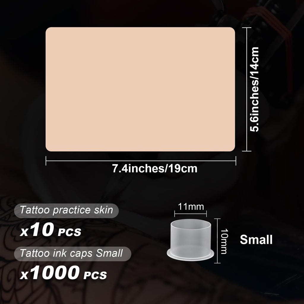Autdor Tattoo Practice Skins with Base Kit – 1010 Pcs (1000 Ink Cups 11mm + 10 Blank Skins)