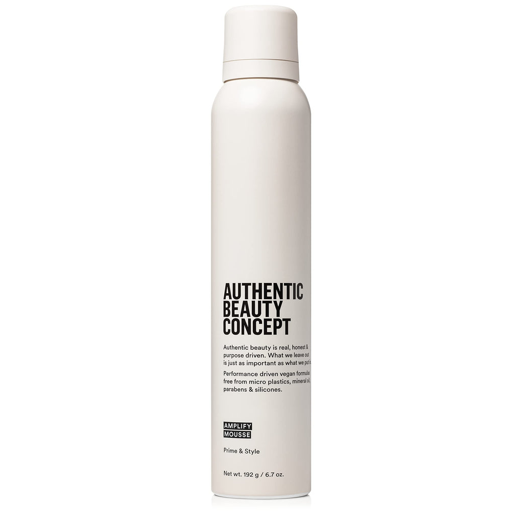 Authentic Beauty Concept Amplify Mousse – Lightweight Volumizing Mousse with Heat Protection, All Hair Types, Vegan & Silicone-Free | 6.7 oz