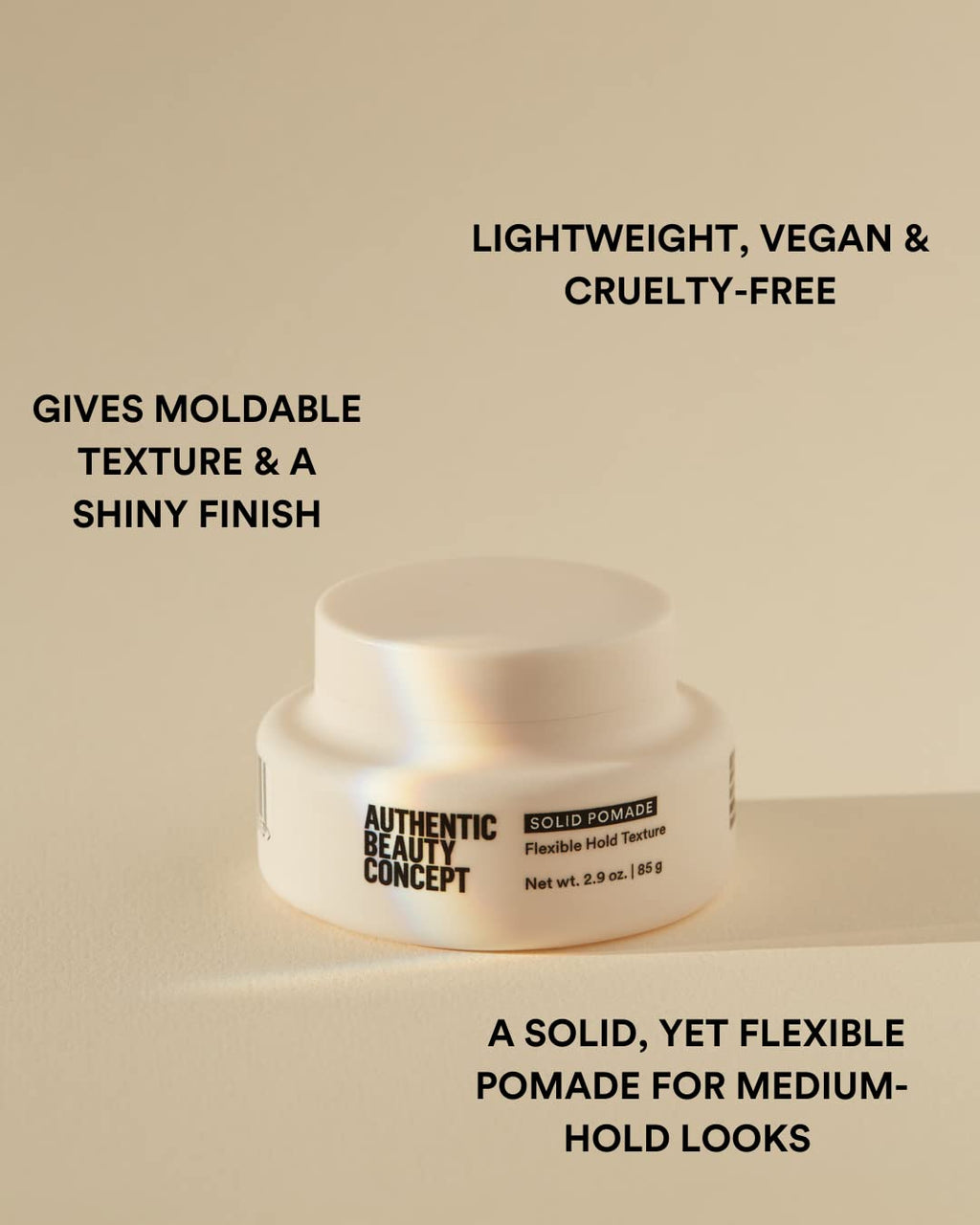 Authentic Beauty Concept Solid Pomade | Medium Hold, Shiny Finish | vegan & Cruelty-Free | All Hair Types | Silicone-Free | 2.9 oz