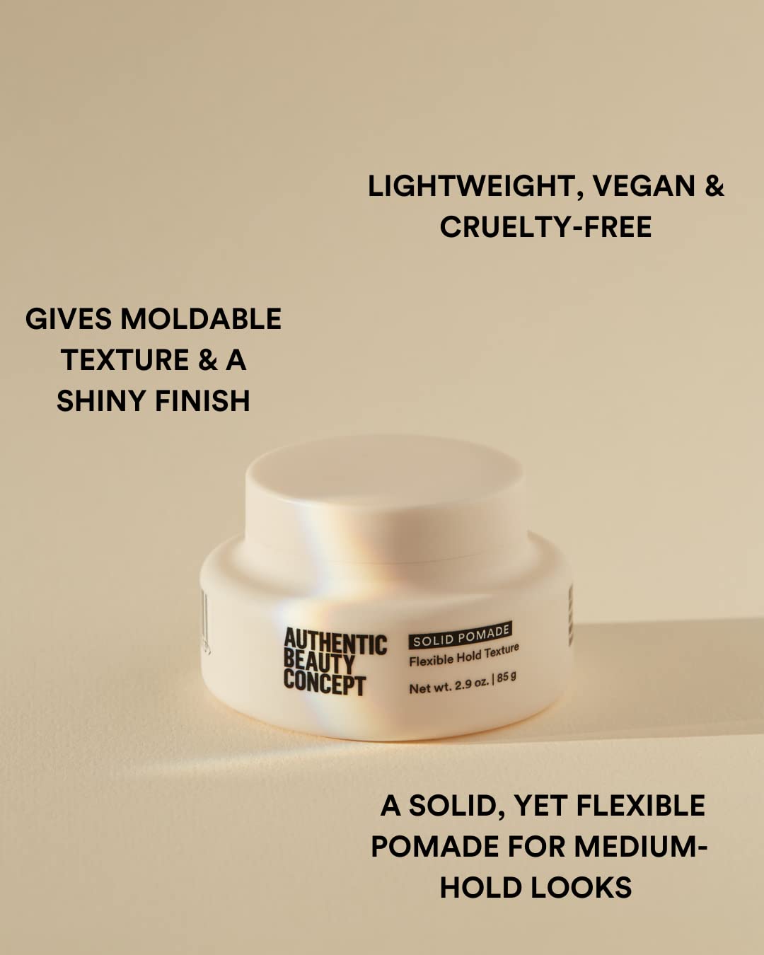 Authentic Beauty Concept Solid Pomade | Medium Hold, Shiny Finish | vegan & Cruelty-Free | All Hair Types | Silicone-Free | 2.9 oz