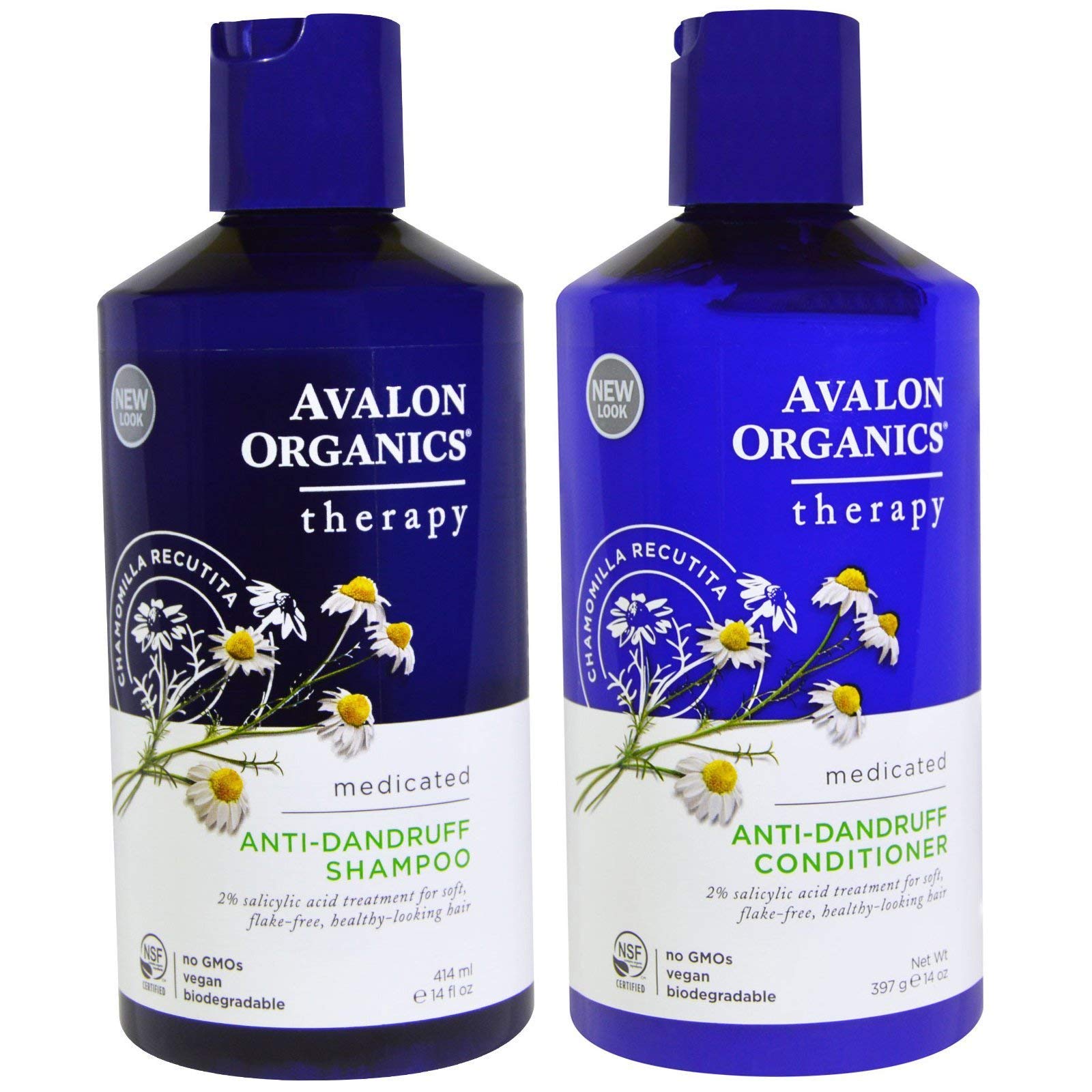 Avalon Organics Anti-Dandruff Shampoo & Conditioner Bundle - 2% Salicylic Acid, Aloe Vera, Tea Tree & Chamomile, 14 oz Each