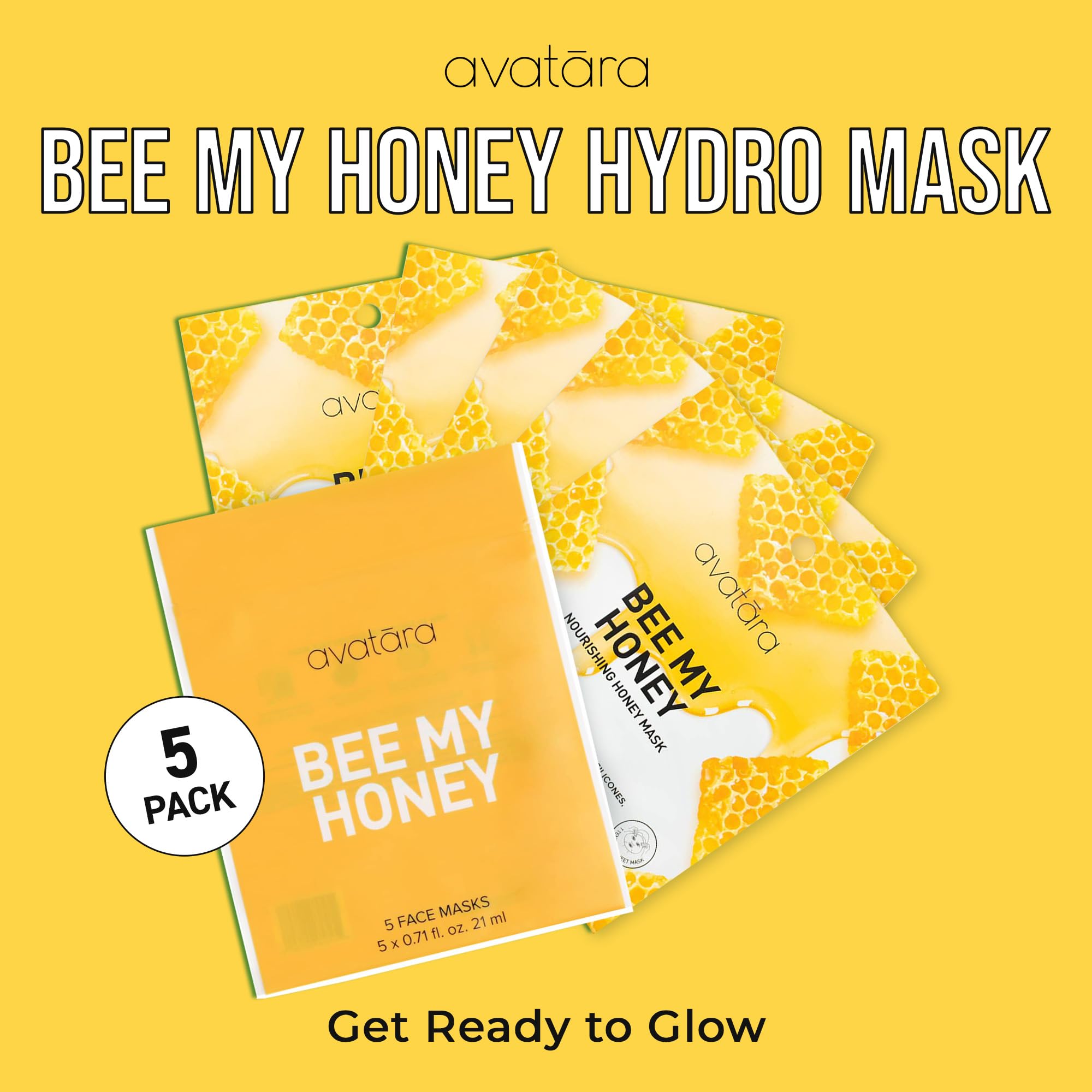 Avatara Bee My Honey Facial Mask – Hydrating Sheet Masks (5 Pack)