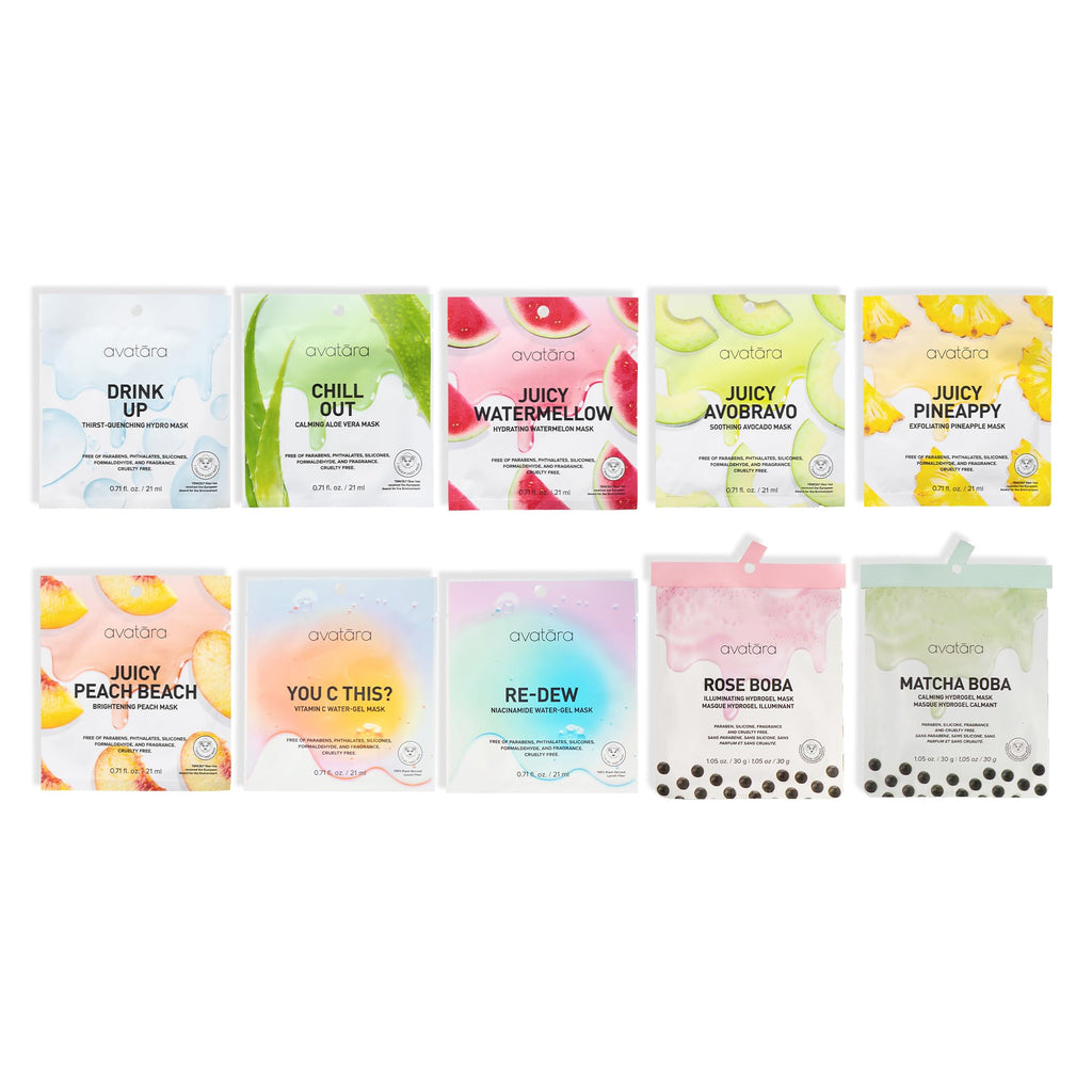 Avatara Sheet Mask Set – 10 Hydrating Facial Masks, Tencel Fiber, All Skin Types
