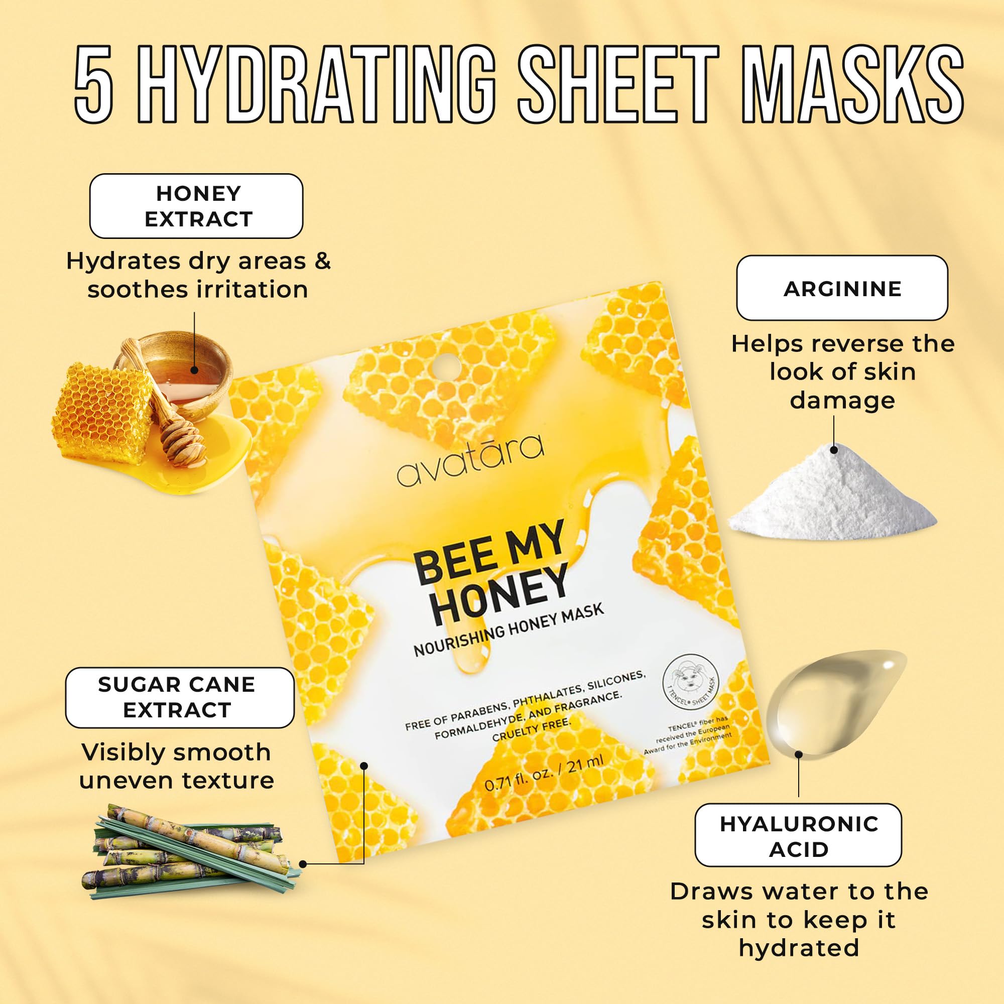 Avatara Bee My Honey Facial Mask – Hydrating Sheet Masks (5 Pack)