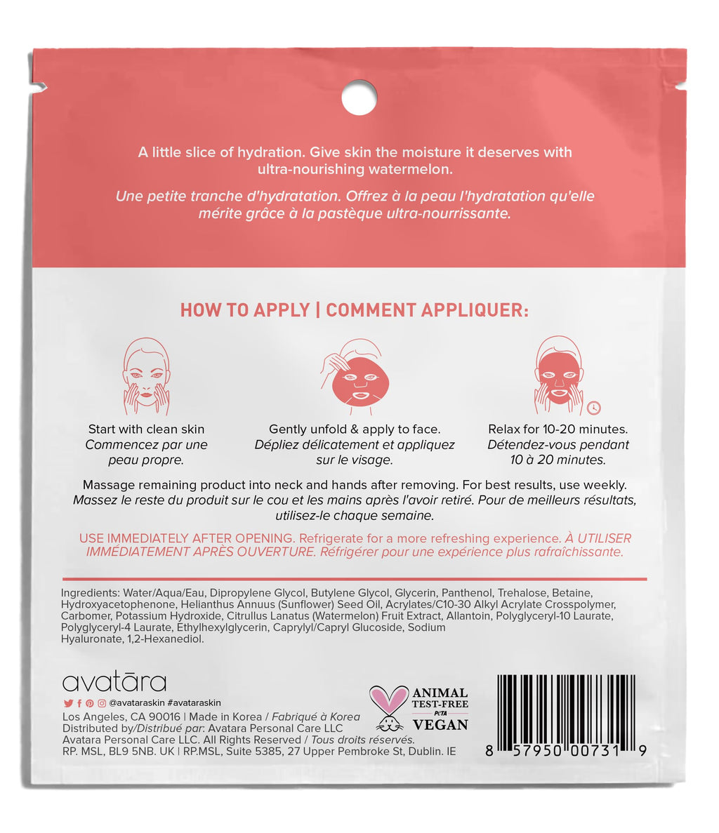 Avatara Juicy Watermellow Facial Mask – Hydrating 5-Pack with Watermelon & Hyaluronic Acid