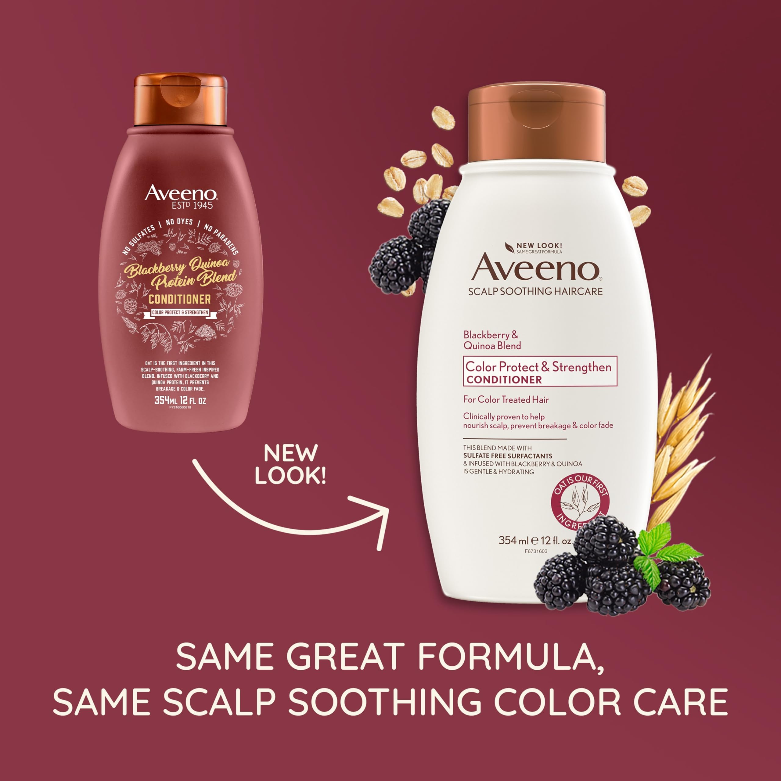Aveeno Blackberry & Quinoa Strengthening Conditioner for Color-Treated Hair – Moisturizing, Color Protection, 12 oz