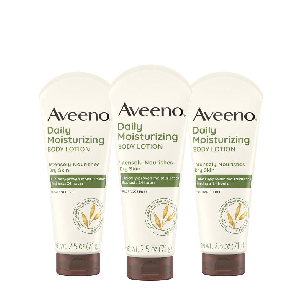 Aveeno Daily Moisturizing Fragrance Free Body Lotion with Prebiotic Oat — 3 x 2.5 fl oz Travel Size