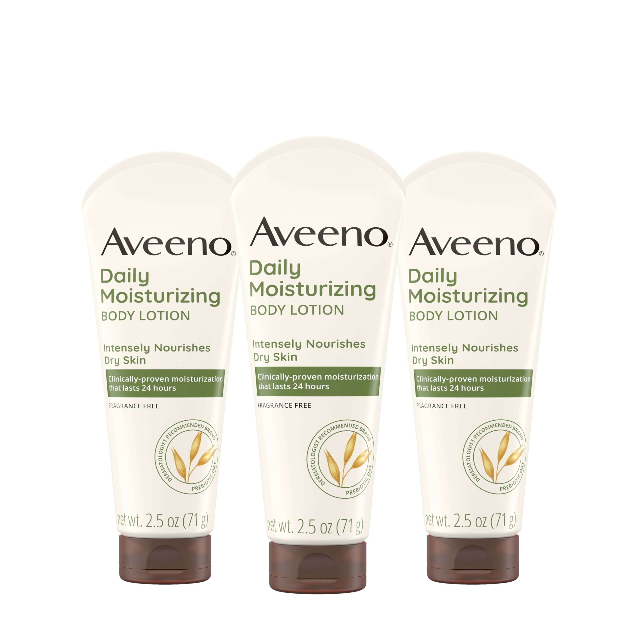 Aveeno Daily Moisturizing Fragrance Free Body Lotion with Prebiotic Oat — 3 x 2.5 fl oz Travel Size
