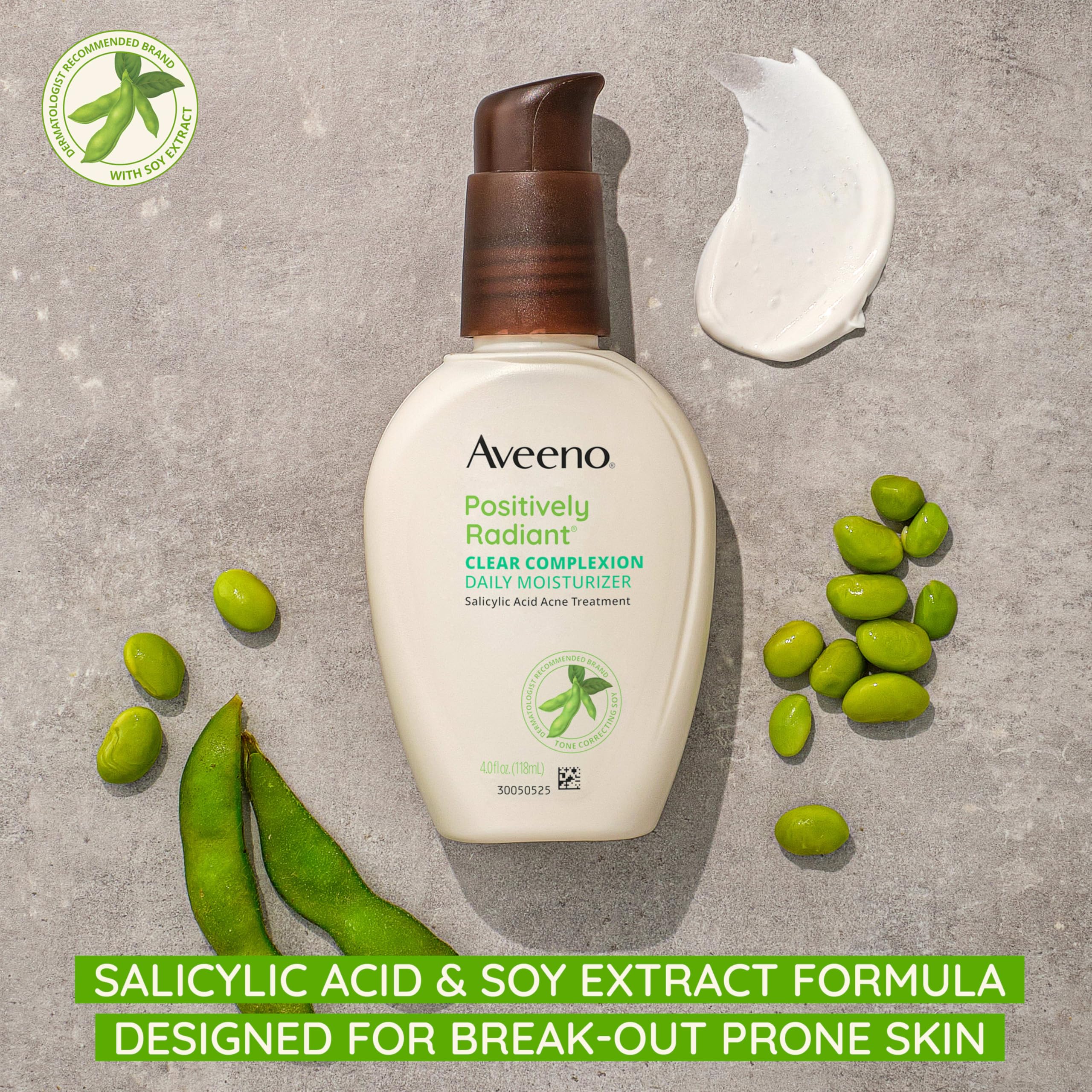 Aveeno Positively Radiant Clear Complexion Face Moisturizer – Soy Complex, 0.5% Salicylic Acid, Oil-Free, 4 oz