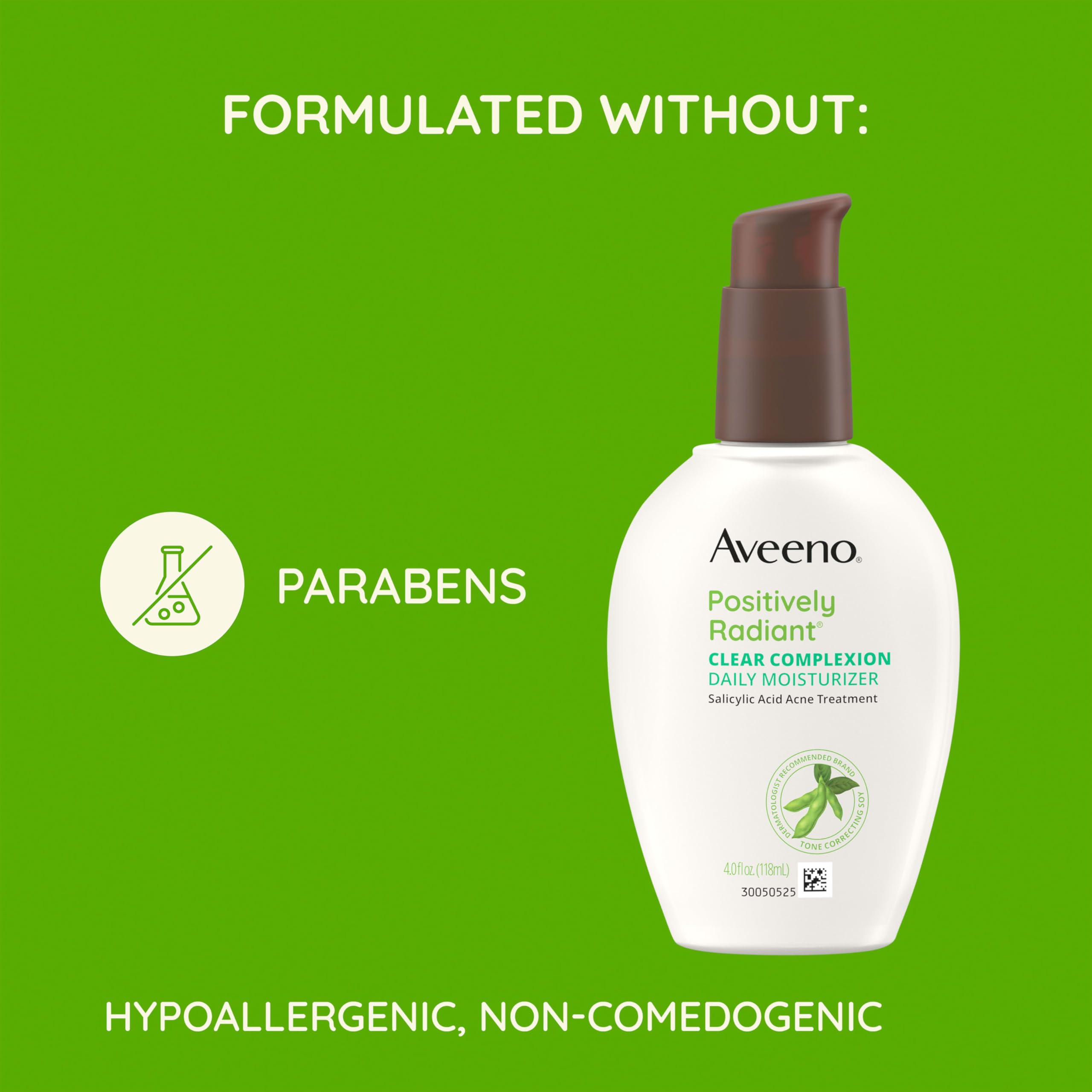 Aveeno Positively Radiant Clear Complexion Face Moisturizer – Soy Complex, 0.5% Salicylic Acid, Oil-Free, 4 oz