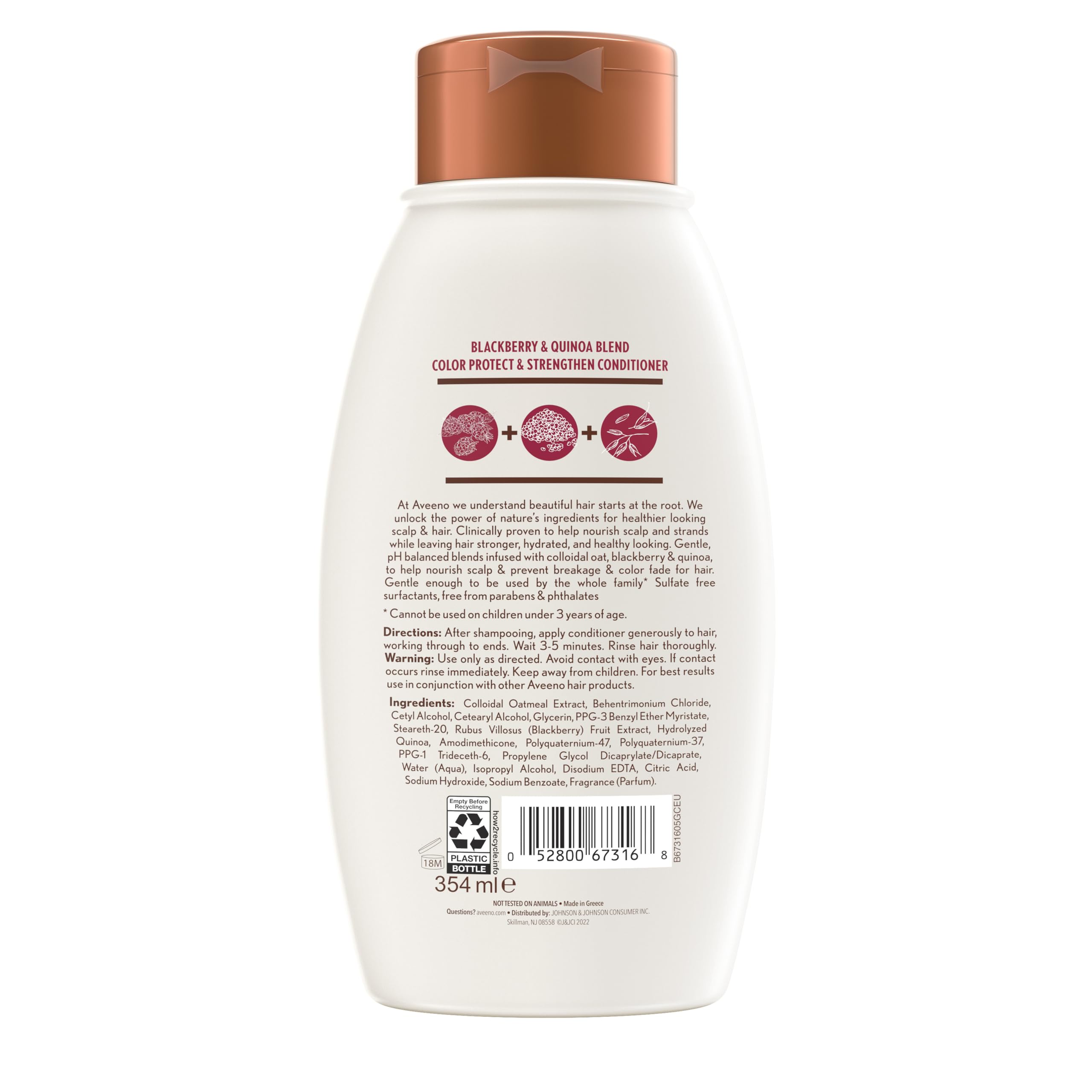 Aveeno Blackberry & Quinoa Strengthening Conditioner for Color-Treated Hair – Moisturizing, Color Protection, 12 oz