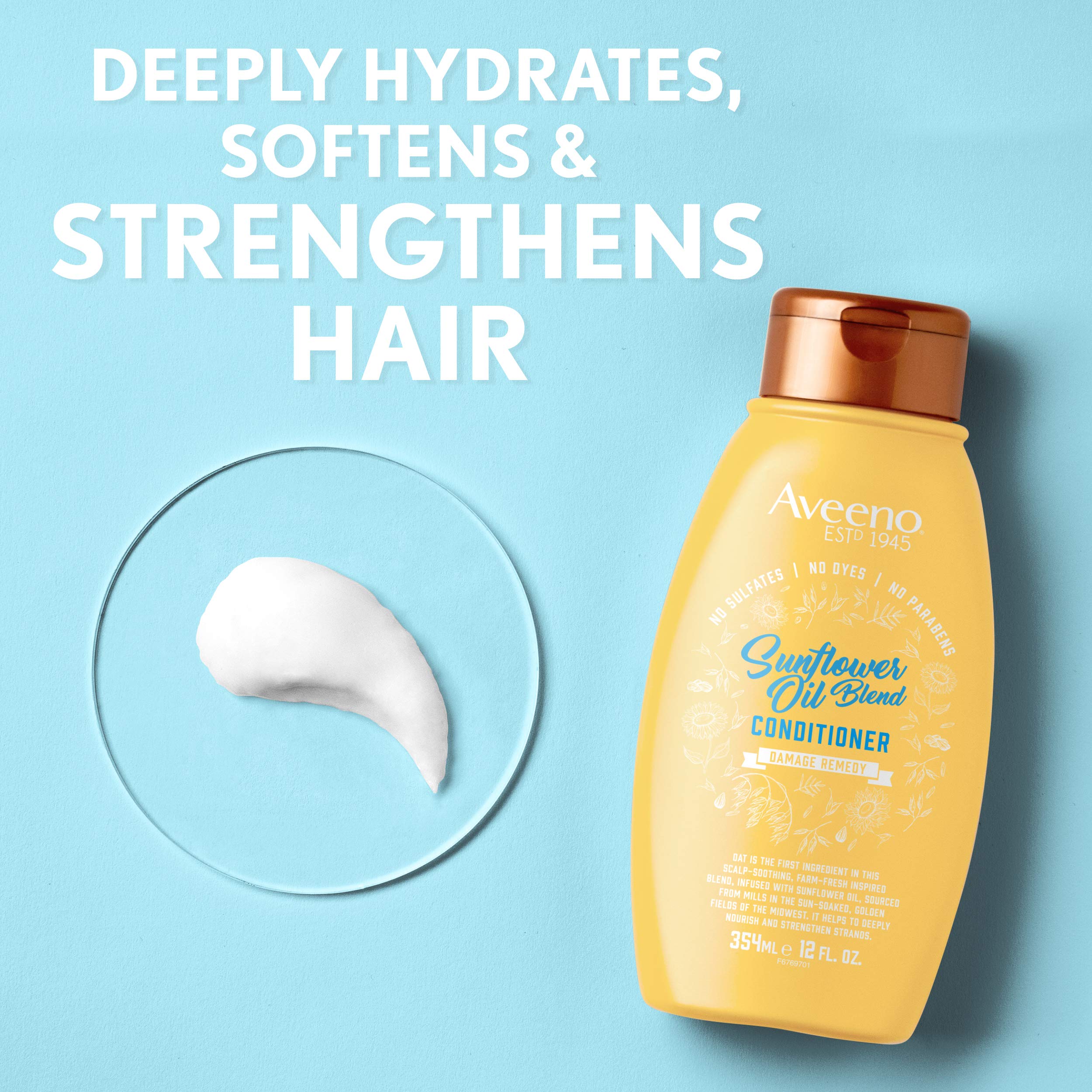 Aveeno Sunflower Oil Blend Conditioner – For Dry, Damaged Hair | Sulfate/Dye/Paraben Free