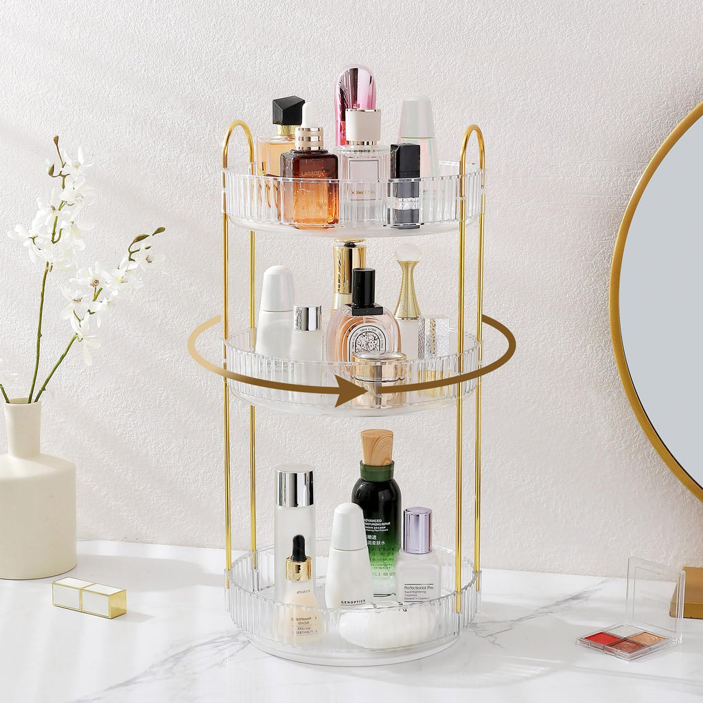 Aveniee Rotating Makeup Organizer – 3-Tier Vanity Storage for Cosmetics, Skincare & Perfume