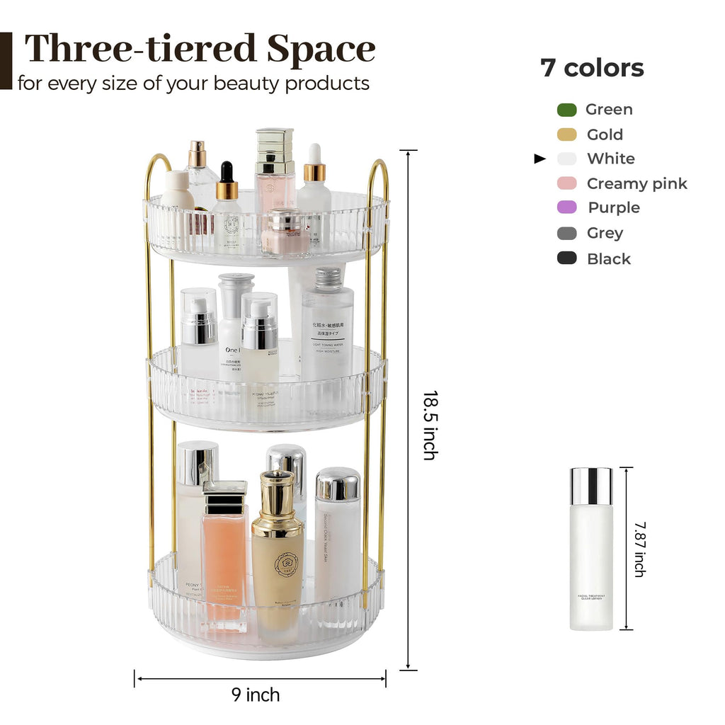 Aveniee Rotating Makeup Organizer – 3-Tier Vanity Storage for Cosmetics, Skincare & Perfume