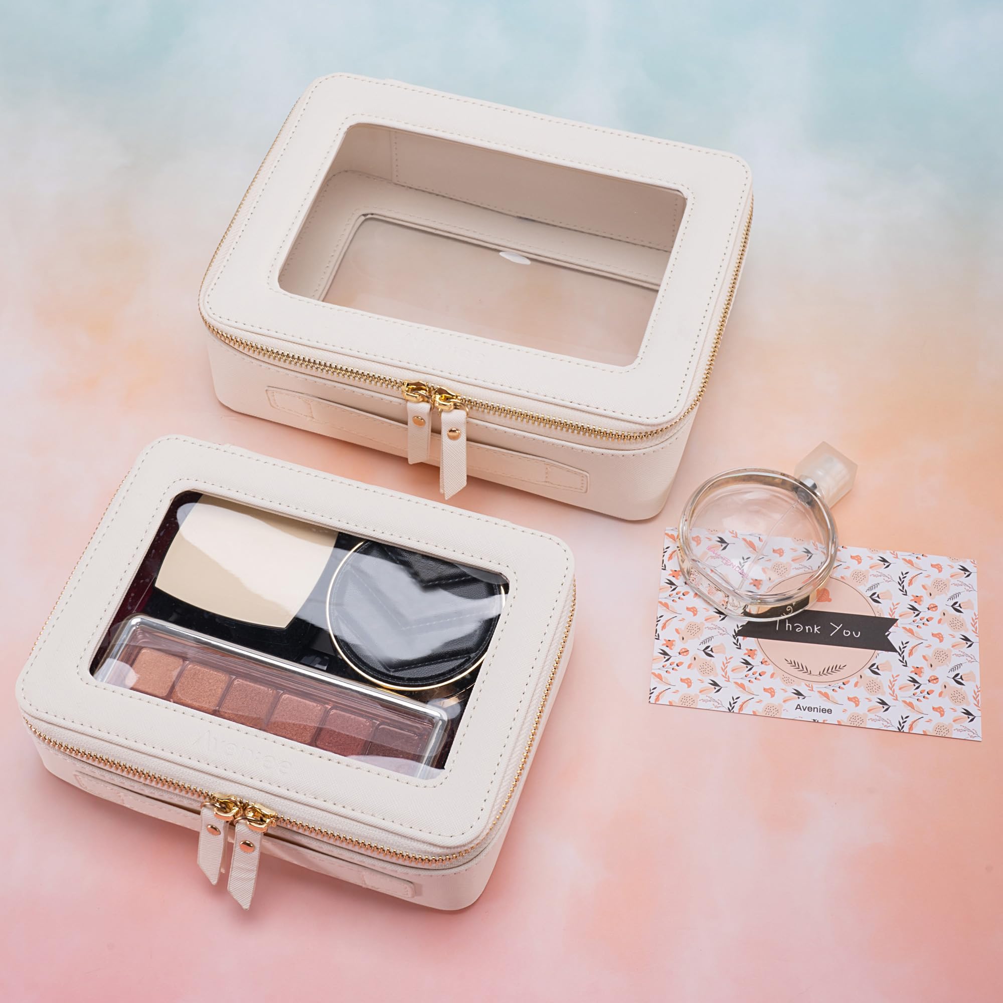 Aveniee Clear Makeup Bag Organizer – Large Travel Cosmetic Pouch, Waterproof PU Leather
