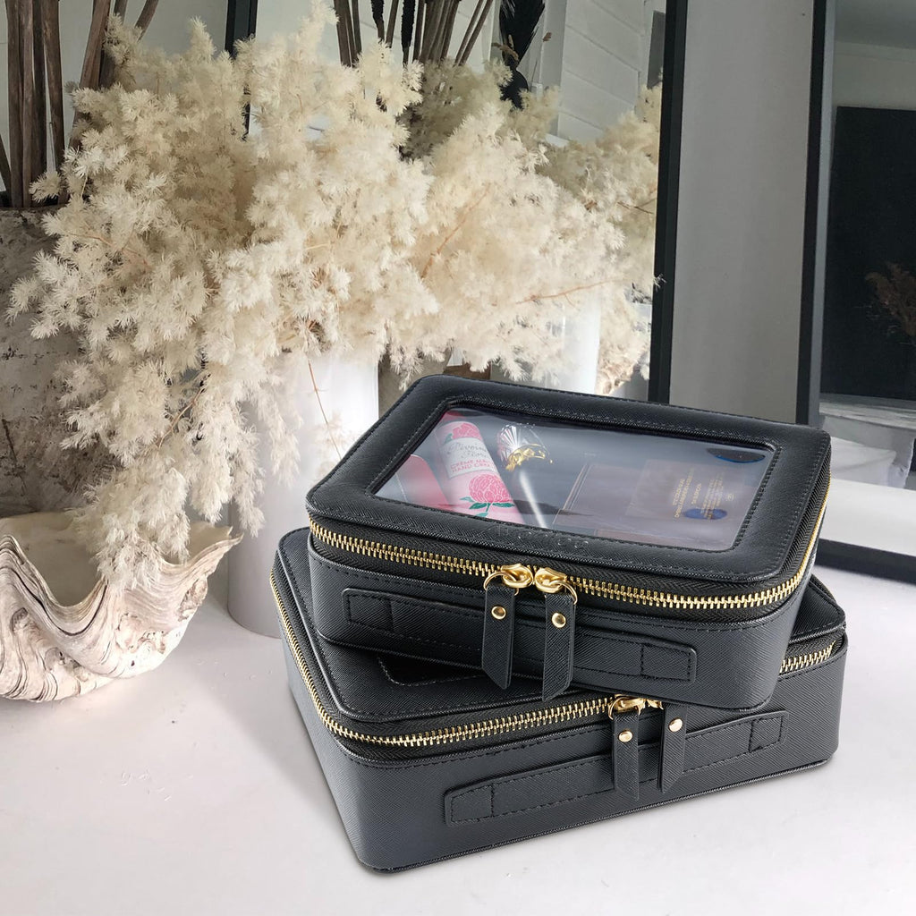 Aveniee Clear Makeup Bag Organizer – Large Travel Toiletry Bag, Waterproof, Black