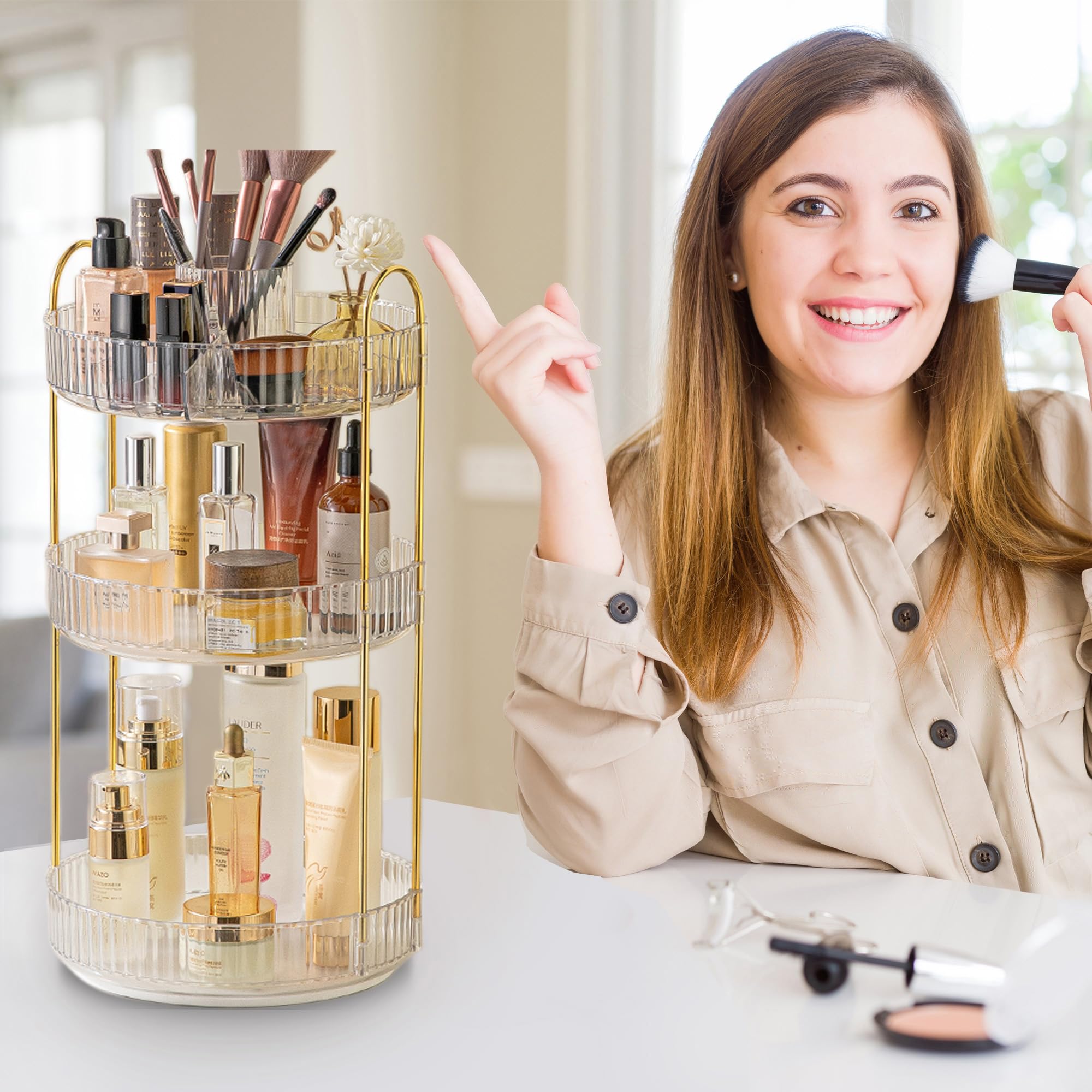 Aveniee Rotating Makeup Organizer – 3-Tier Vanity Storage for Cosmetics, Skincare & Perfume