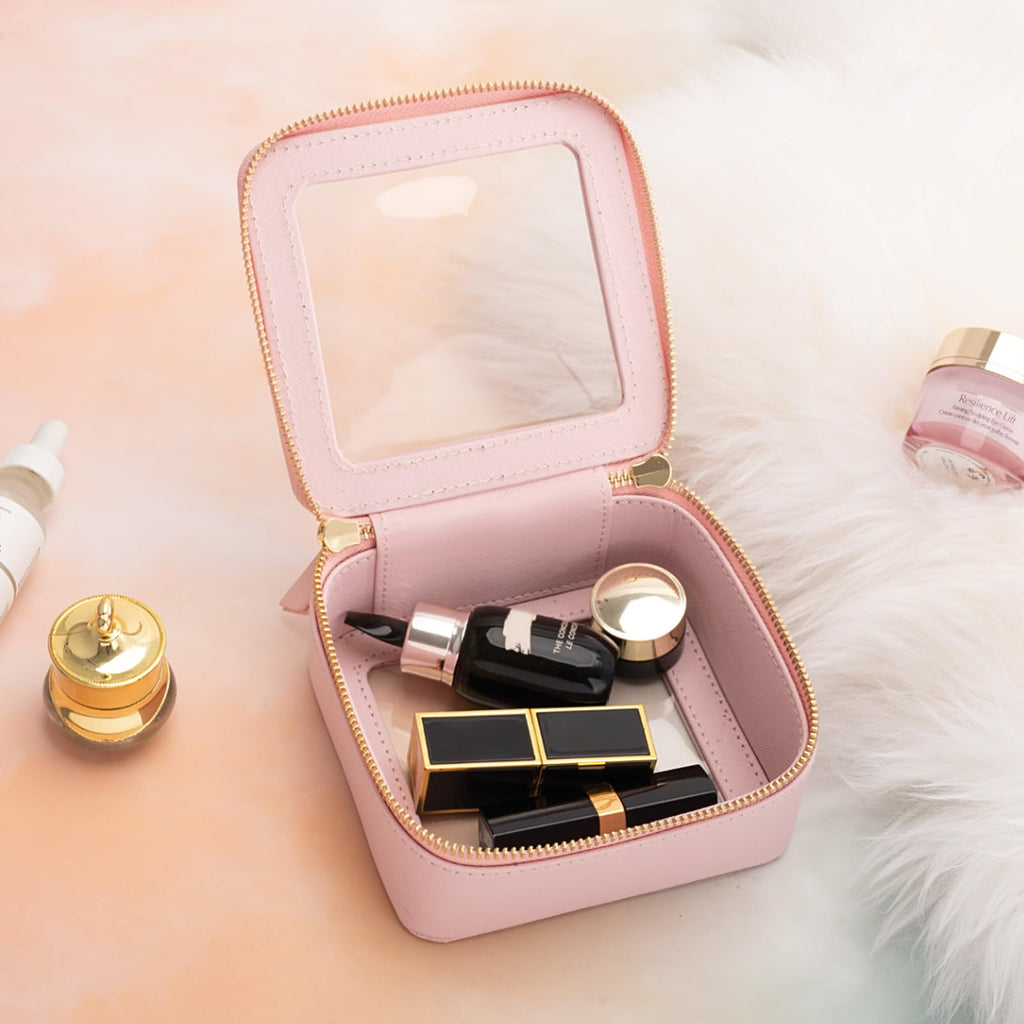 Aveniee Small Clear Makeup Bag – TSA-Approved Mini Travel Organizer, Waterproof Pink