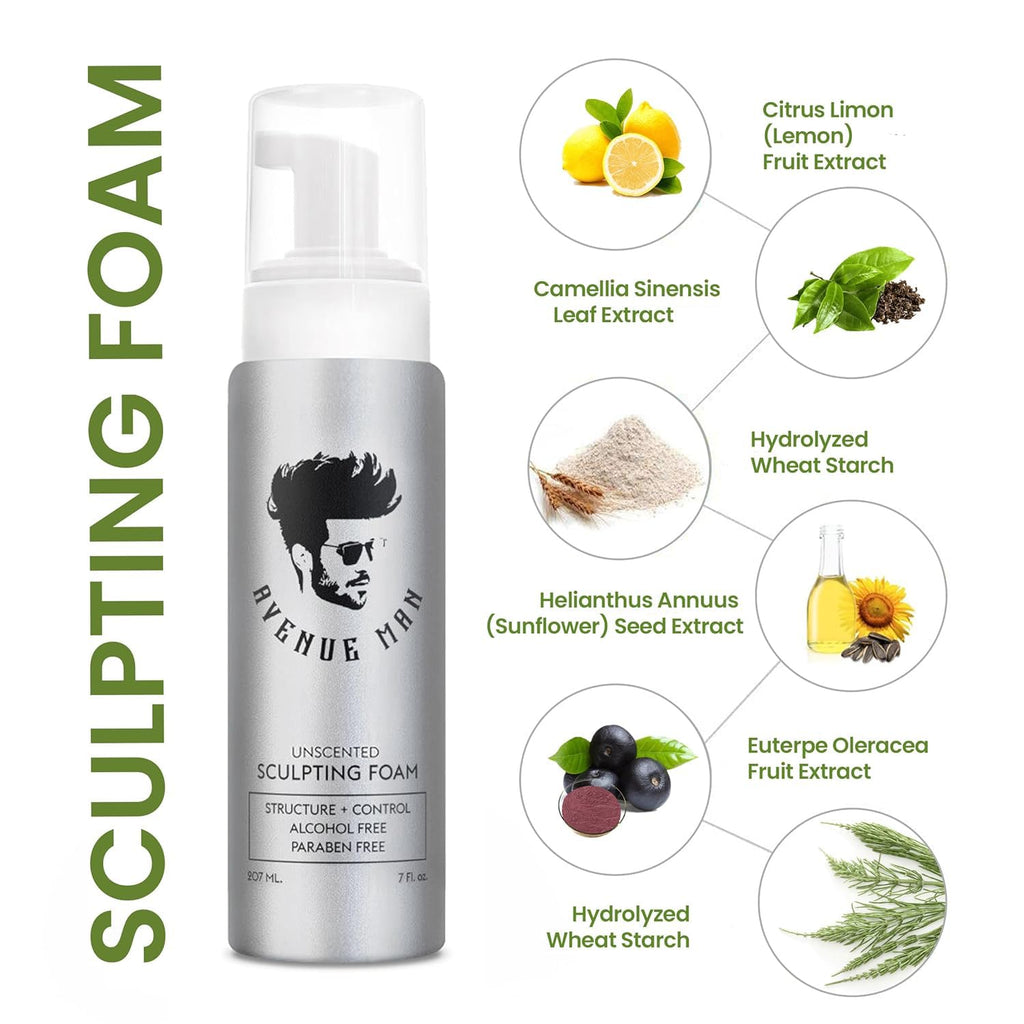 Avenue Man Sculpting Foam for Men - Frizz Control & Firm Hold Mousse (7 oz)