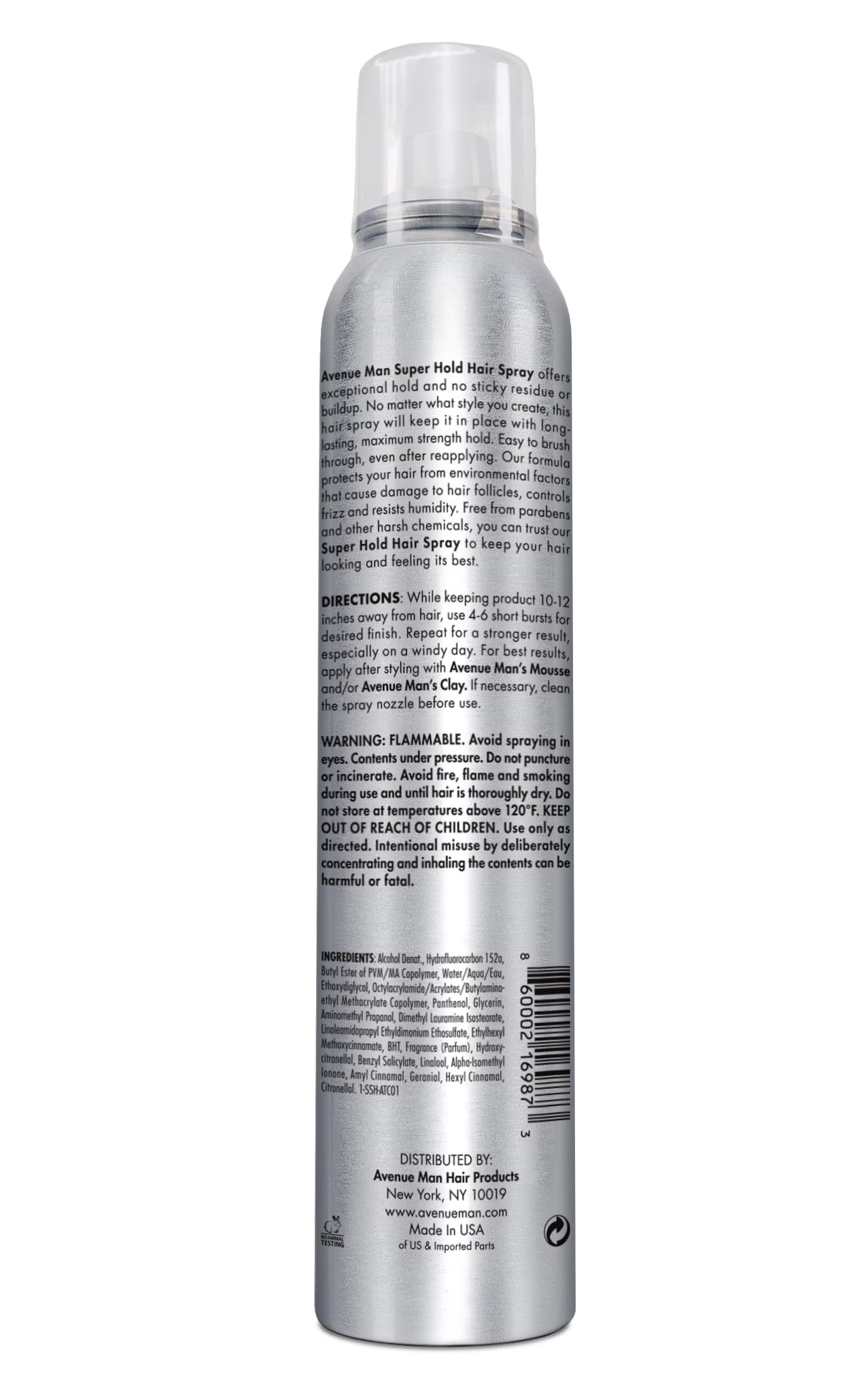 Avenue Man Super Hold Hairspray for Men – Fast-Drying Extra Hold, All-Day Control (10 oz)