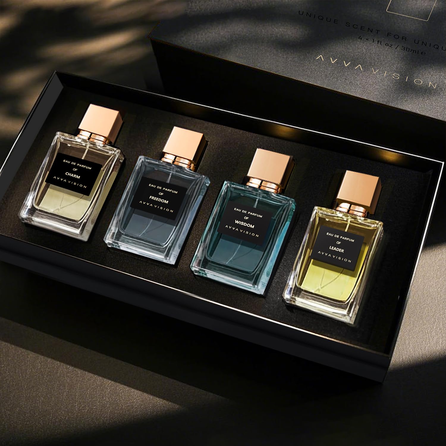 AVVA VISION Luxury Men's Perfume Set – 4 x 1 fl oz Fragrances for Him