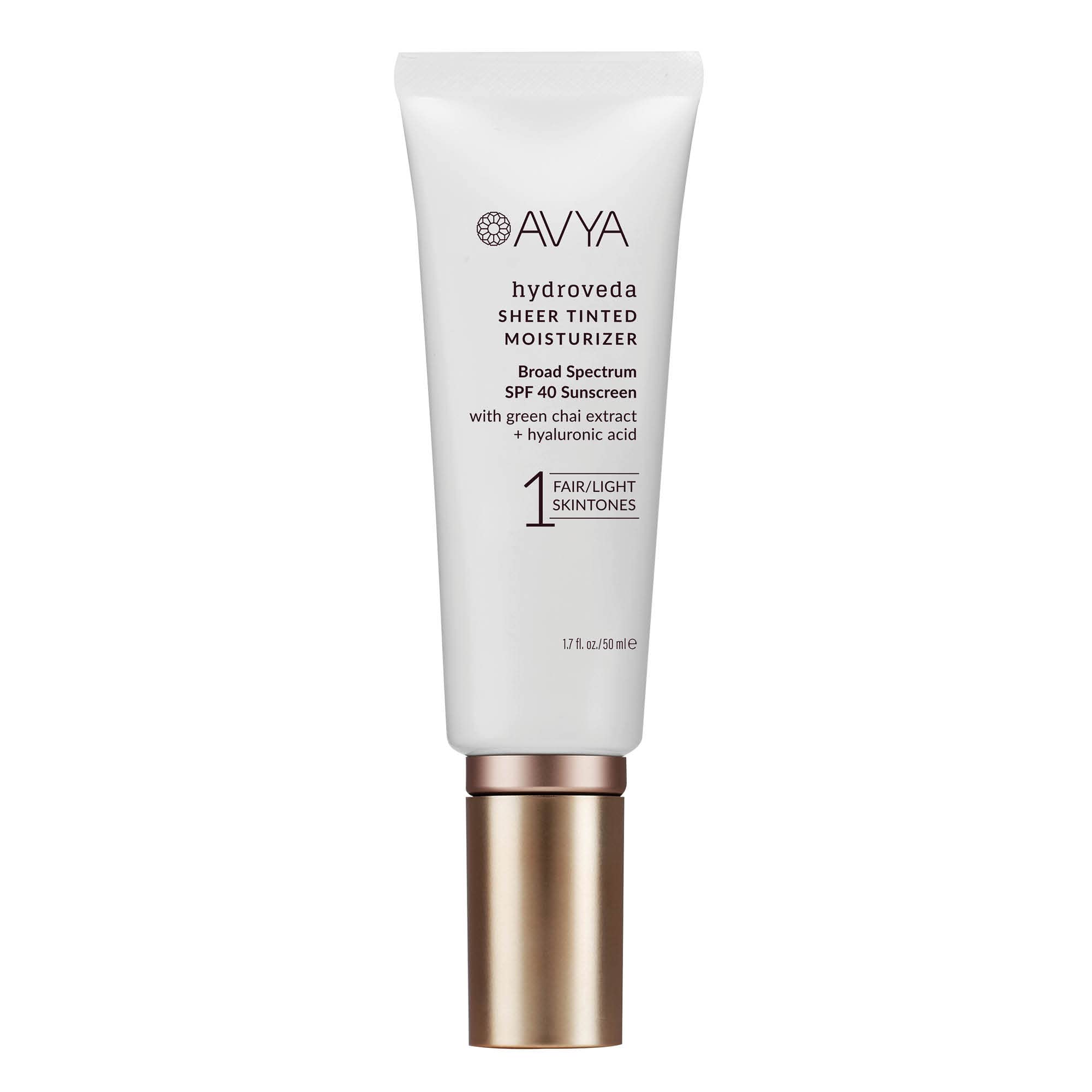 AVYA SPF 40 Sheer Tinted Moisturizer – Hyaluronic Acid & Green Chai, Shade #1 (Light & Fair)