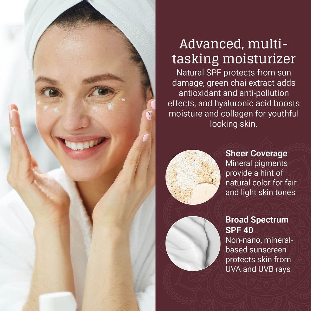 AVYA SPF 40 Sheer Tinted Moisturizer – Hyaluronic Acid & Green Chai, Shade #1 (Light & Fair)