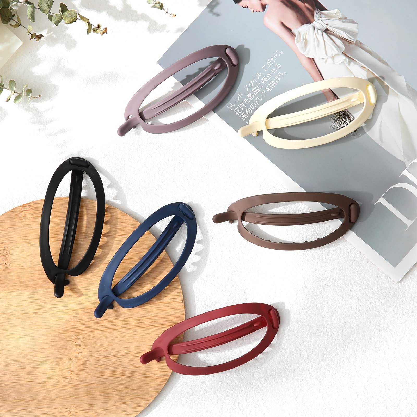AWAYTR French Concord Hair Clips Claw – 6Pcs Flat Side Slid Clips, Matte Oval Large (4.7 in) No-Slip