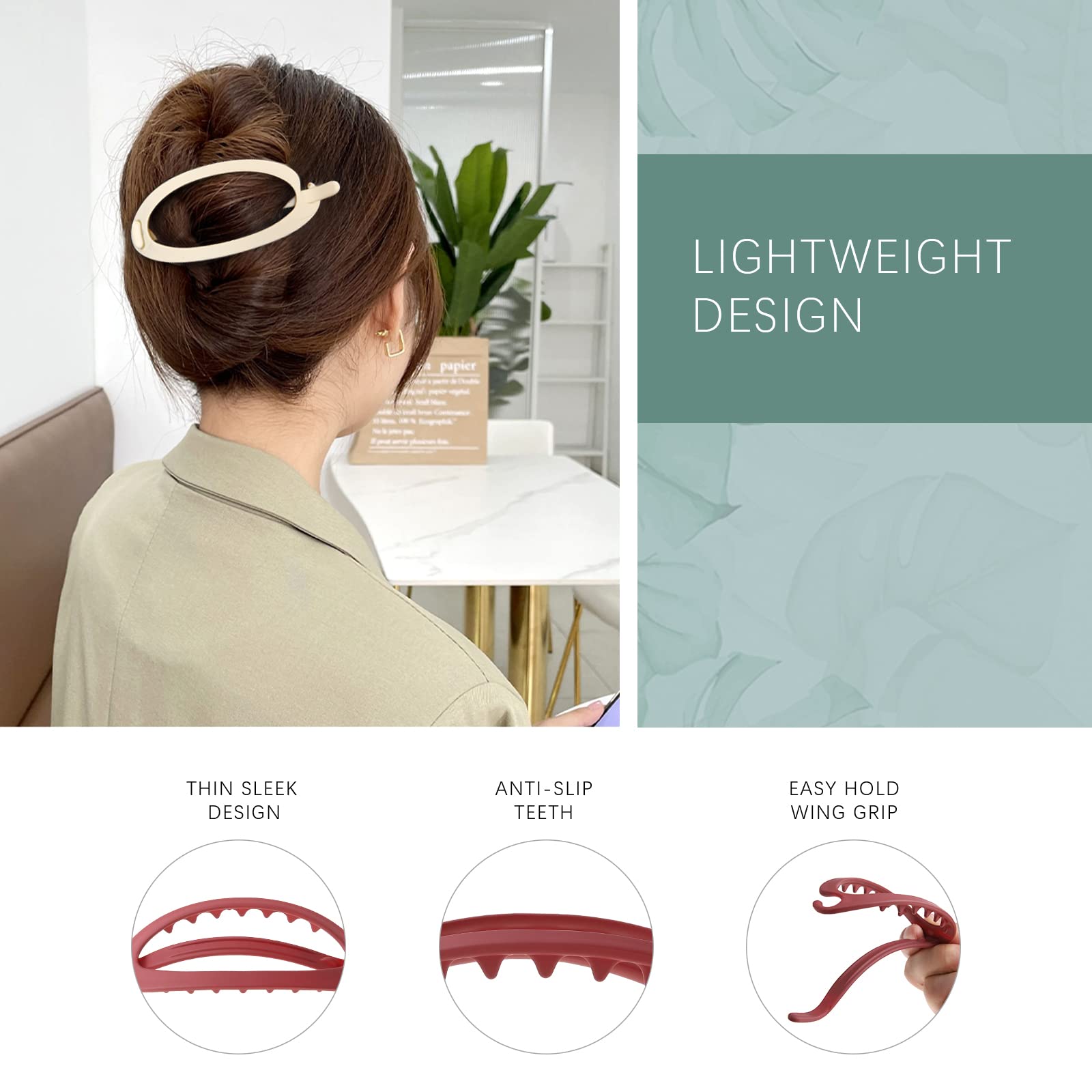 AWAYTR French Concord Hair Clips Claw – 6Pcs Flat Side Slid Clips, Matte Oval Large (4.7 in) No-Slip