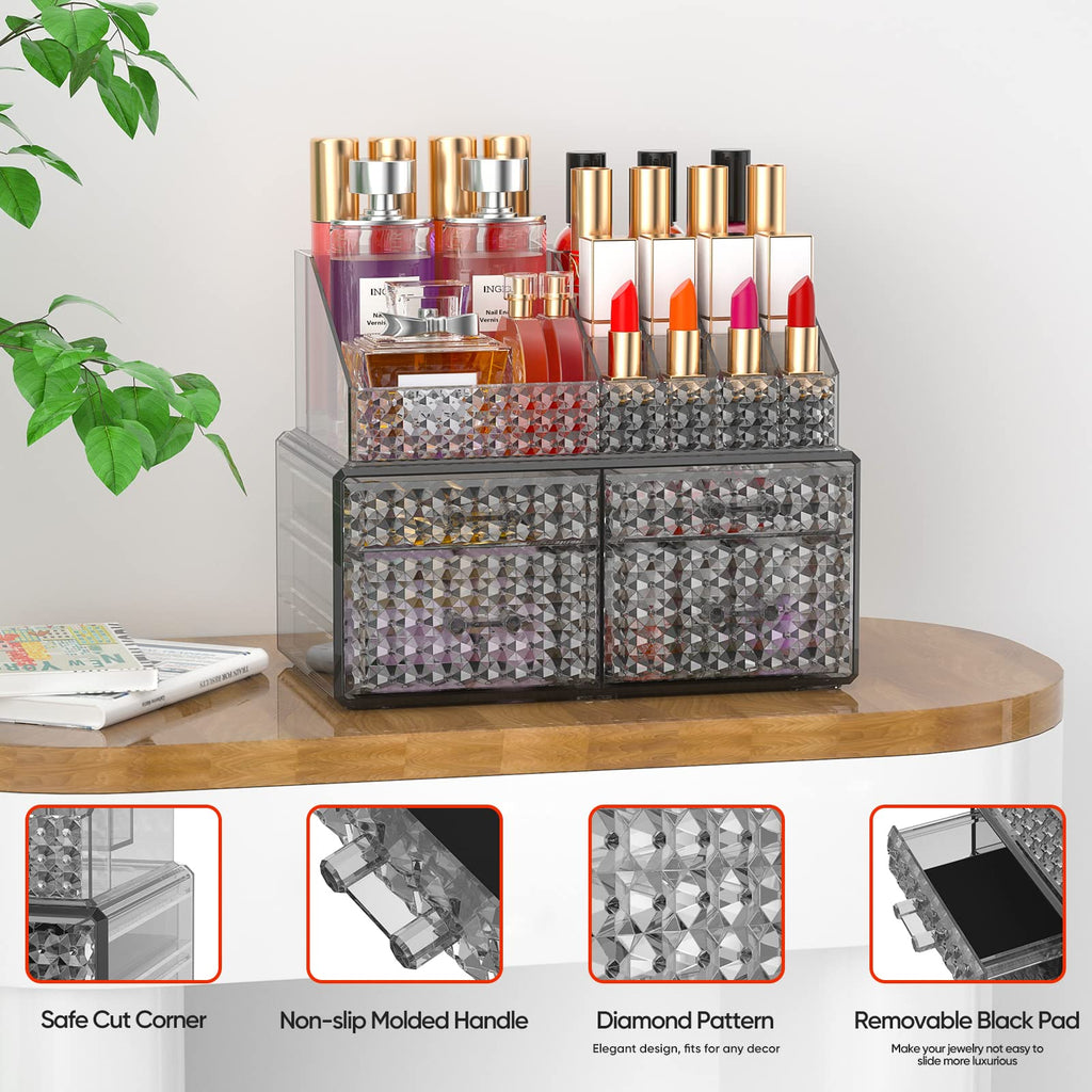 Awenia 2 Pack Stackable Makeup Organizer with Drawers – Acrylic Cosmetic Storage for Vanity, Brushes & Accessories