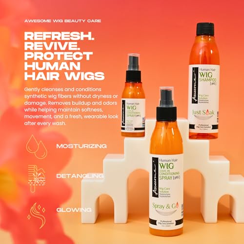 Awesome Human Hair Wig Shampoo & Conditioner – Premium 3-Piece Set for Silkiness, Shine & Freshness (7 oz + Travel Sizes)