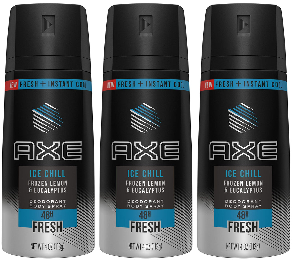 Axé Ice Chill Deodorant Body Spray – Frozen Lemon & Eucalyptus – 4 oz per Can, Pack of 3