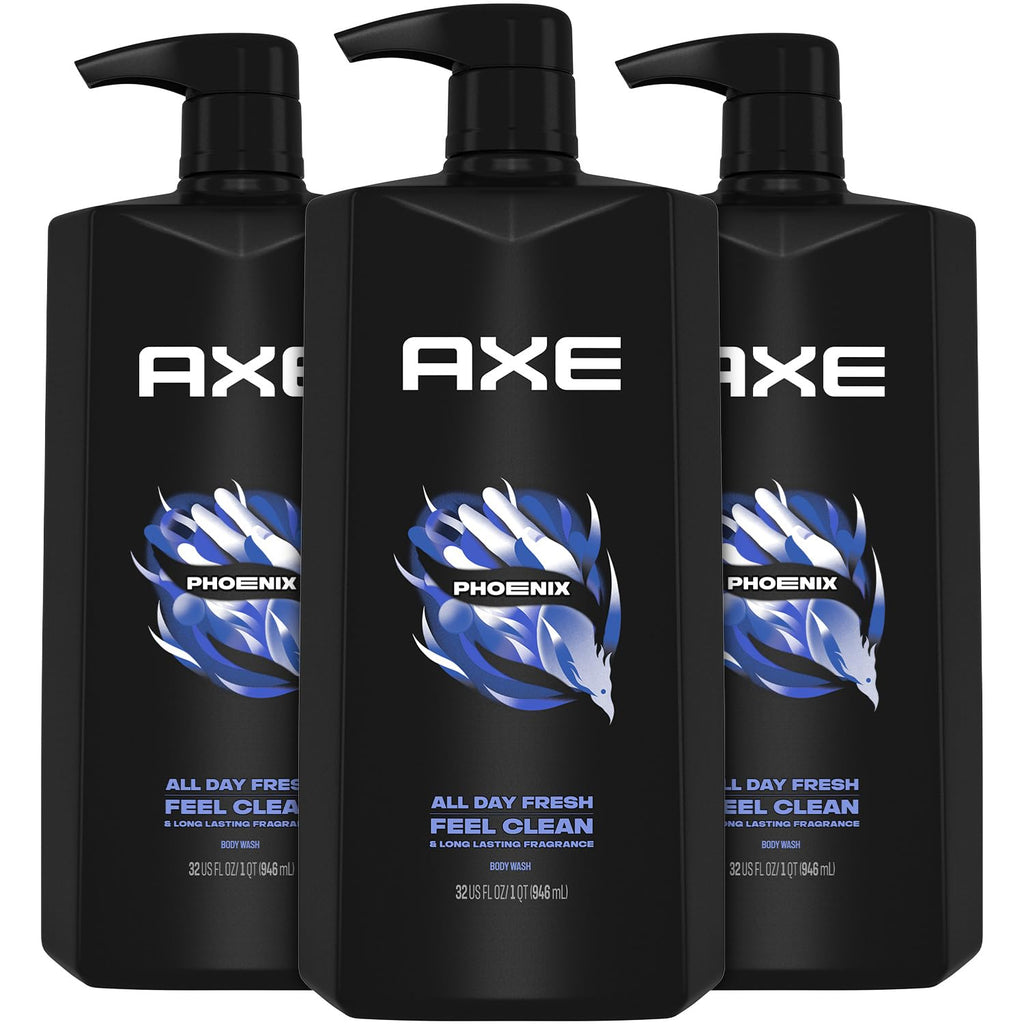 AXE Phoenix Body Wash & Shower Gel – 3-Pack, 12H Crushed Mint & Rosemary, 32 oz each