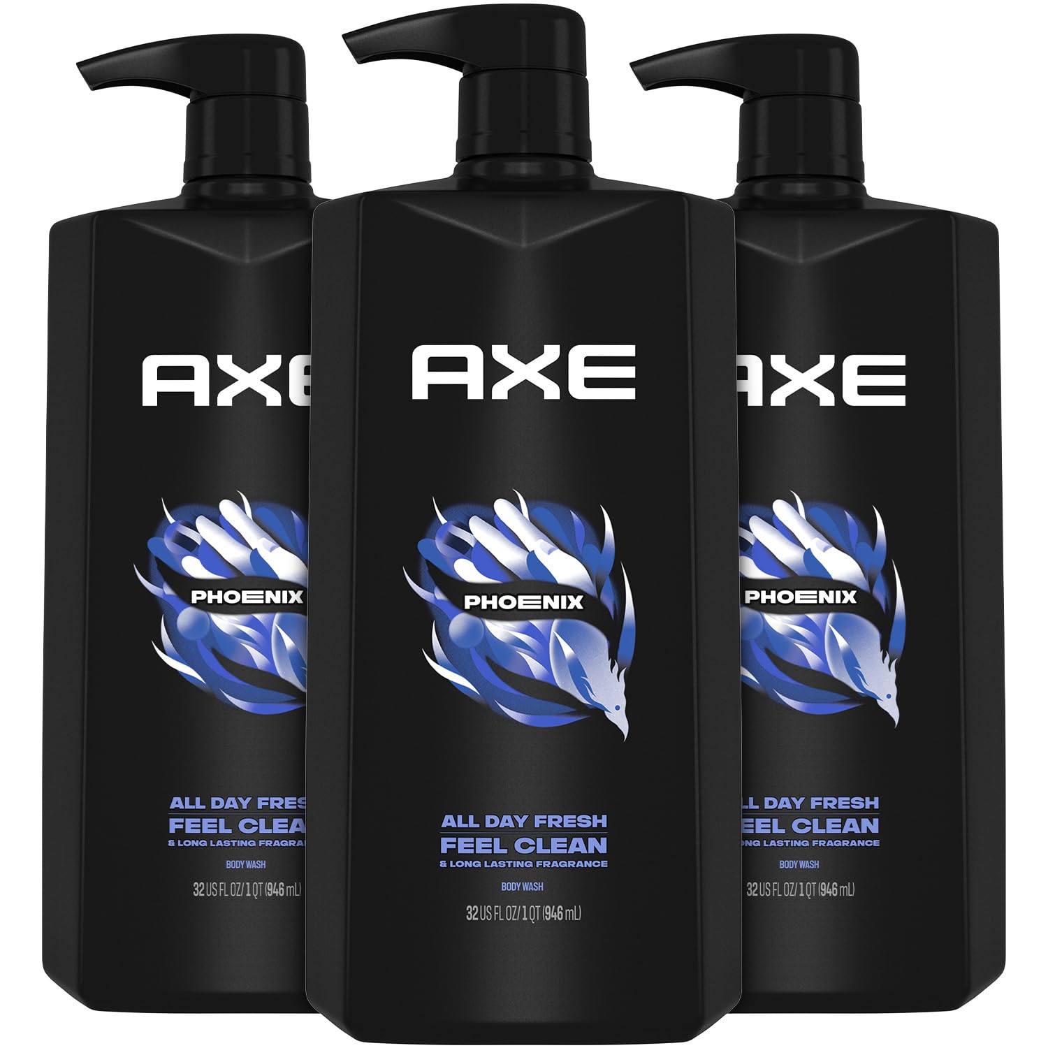 AXE Phoenix Body Wash & Shower Gel – 3-Pack, 12H Crushed Mint & Rosemary, 32 oz each